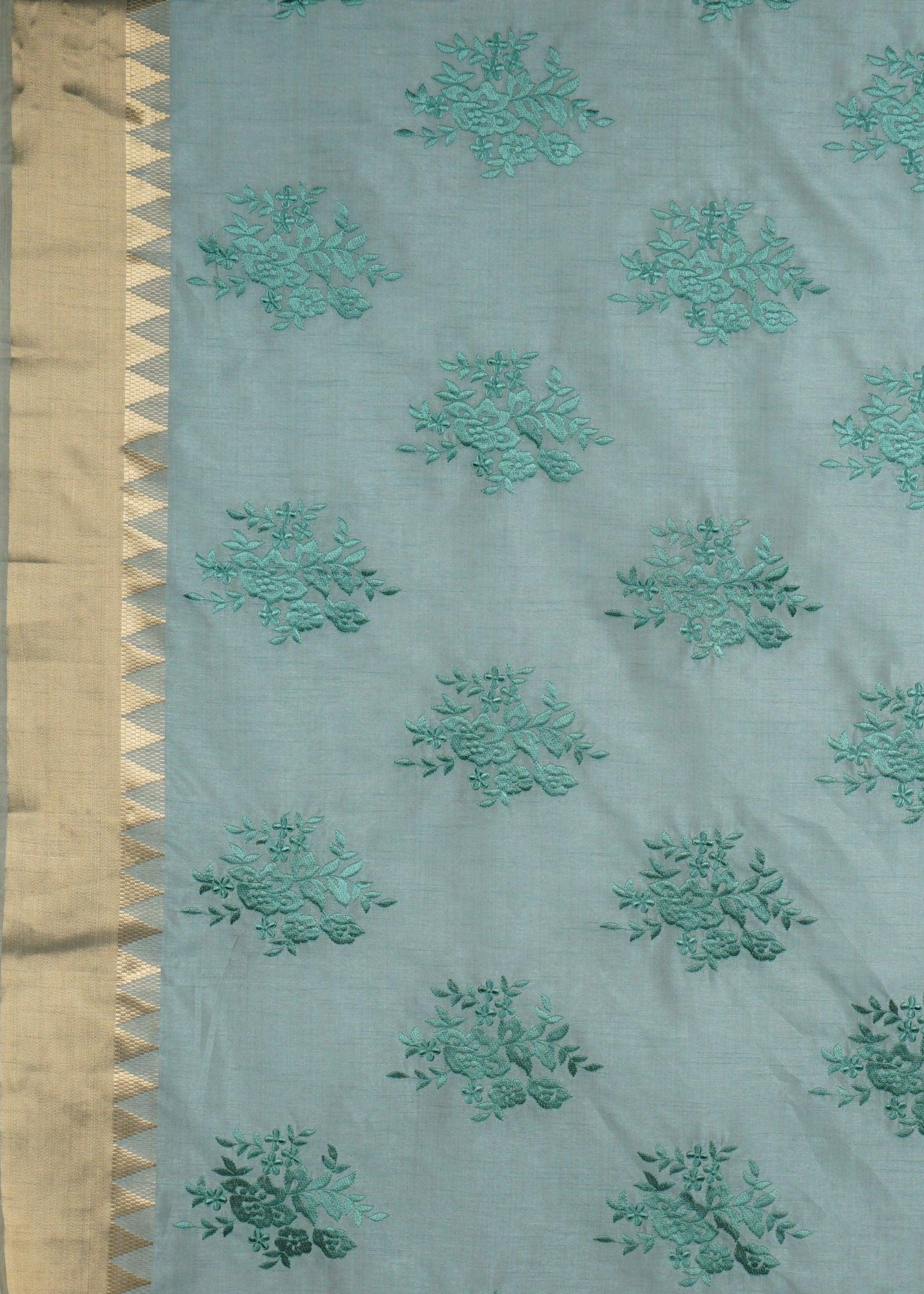 Green Threadwork Raw Silk Saree - KAJREE