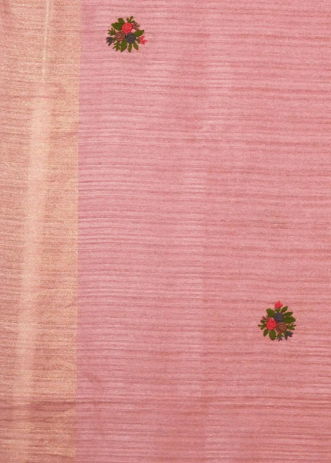 Pink Threadwork Tussar Saree - KAJREE
