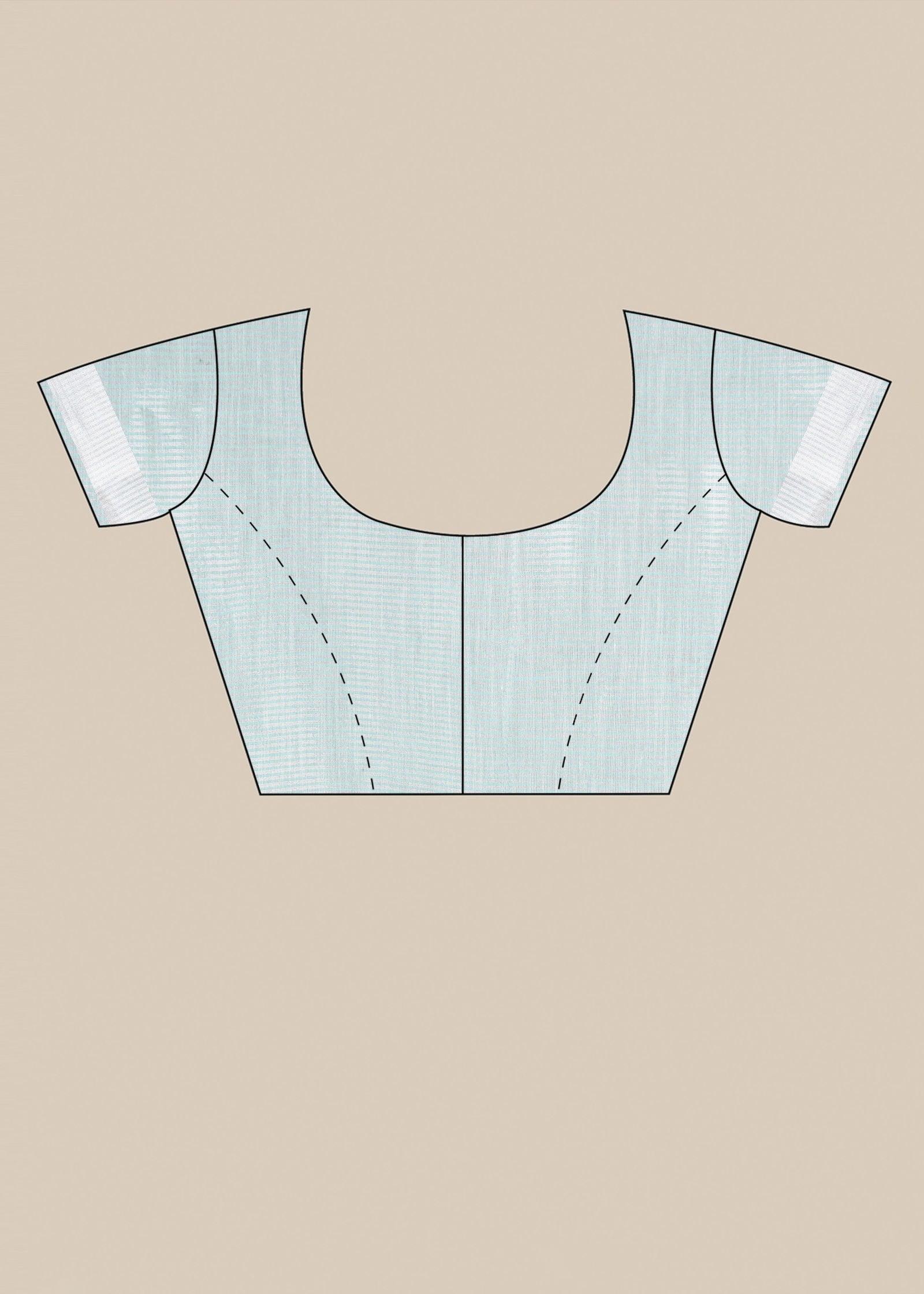 Sky blue Threadwork Linen Saree - KAJREE