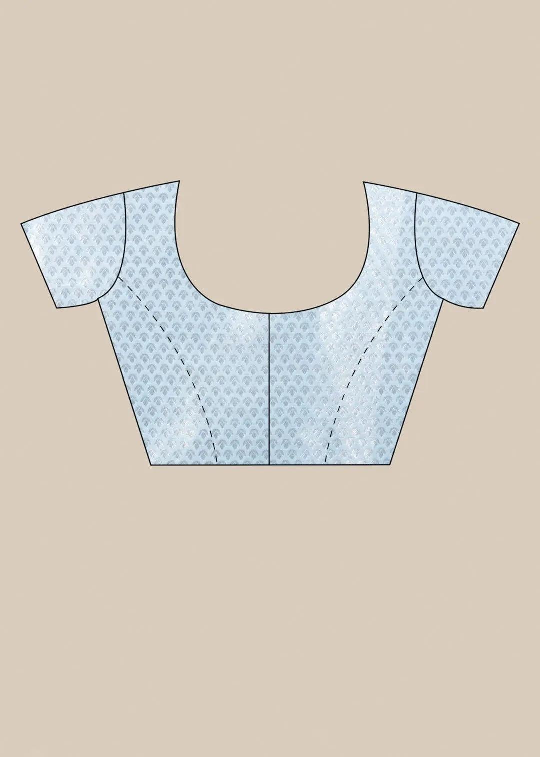 Sky Blue Foil Print Print Linen Saree - KAJREE