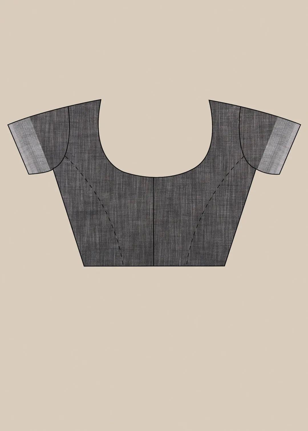 Steel Grey Foil Print Linen Saree - KAJREE