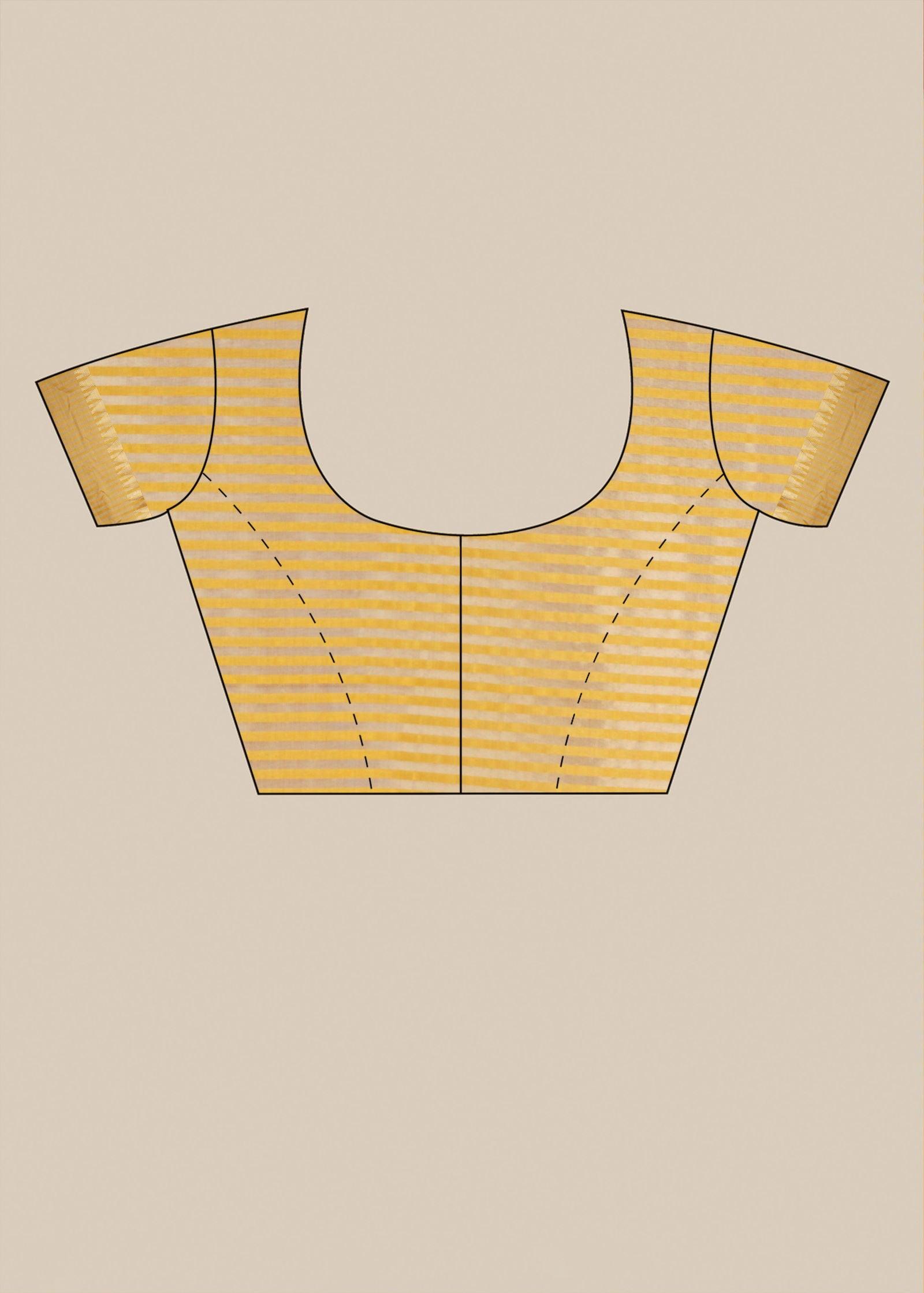 Yellow Threadwork Linen Saree - KAJREE