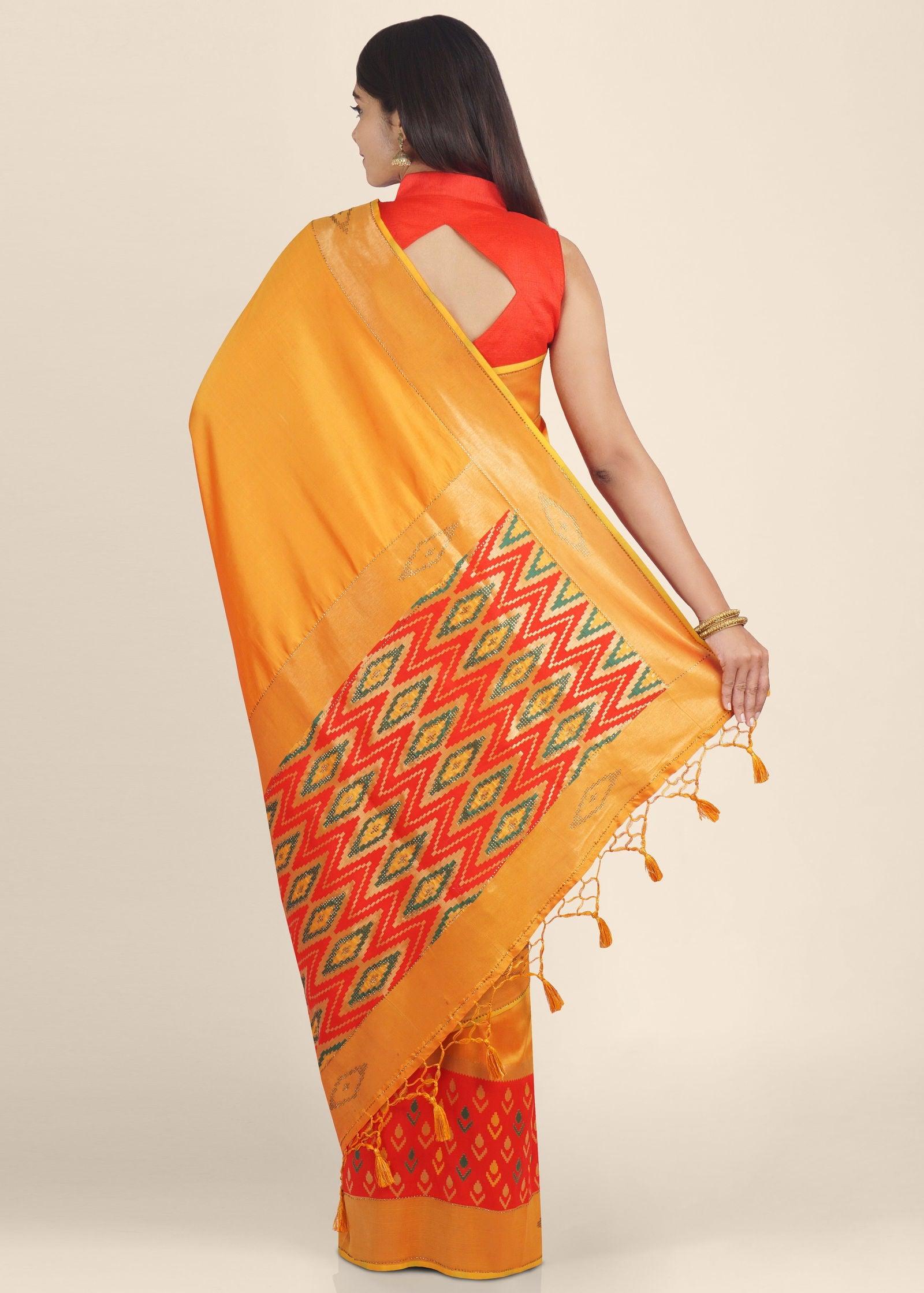 Yellow Stonework Patola Soft Silk Saree - KAJREE