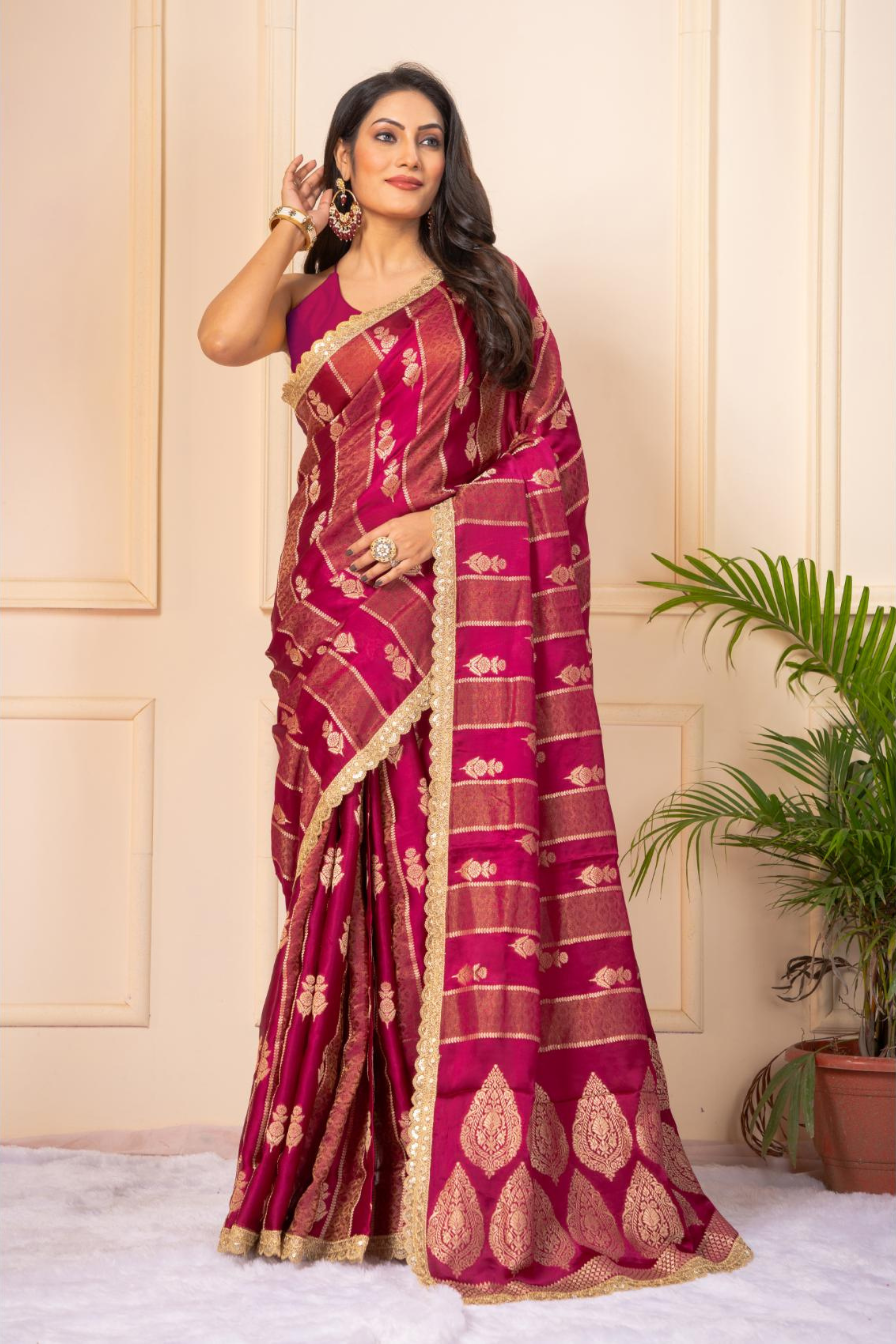 Wine Zariwork Pure Silk Saree - KAJREE