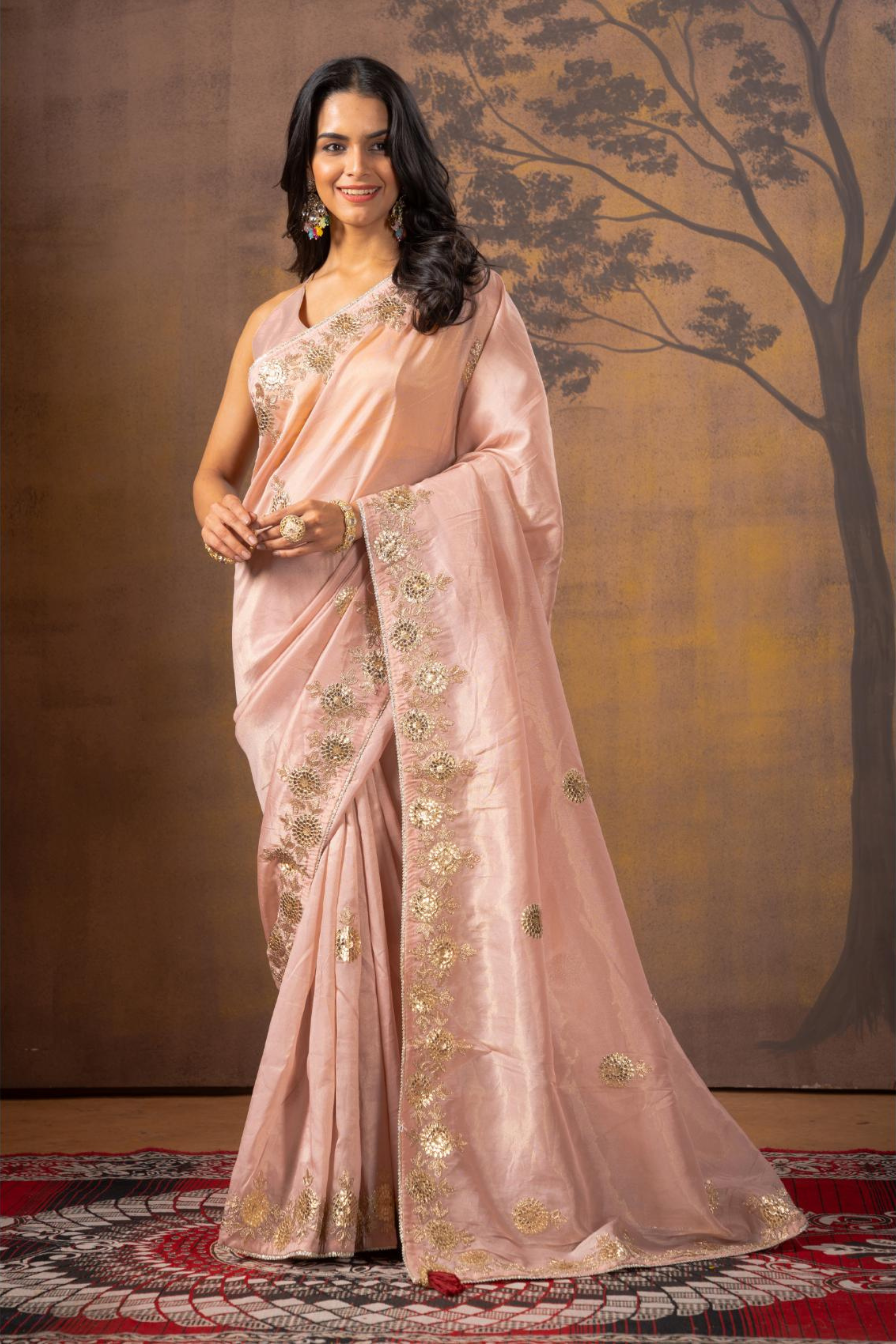 Orange Threadwork Pure Silk Saree - Kajree 