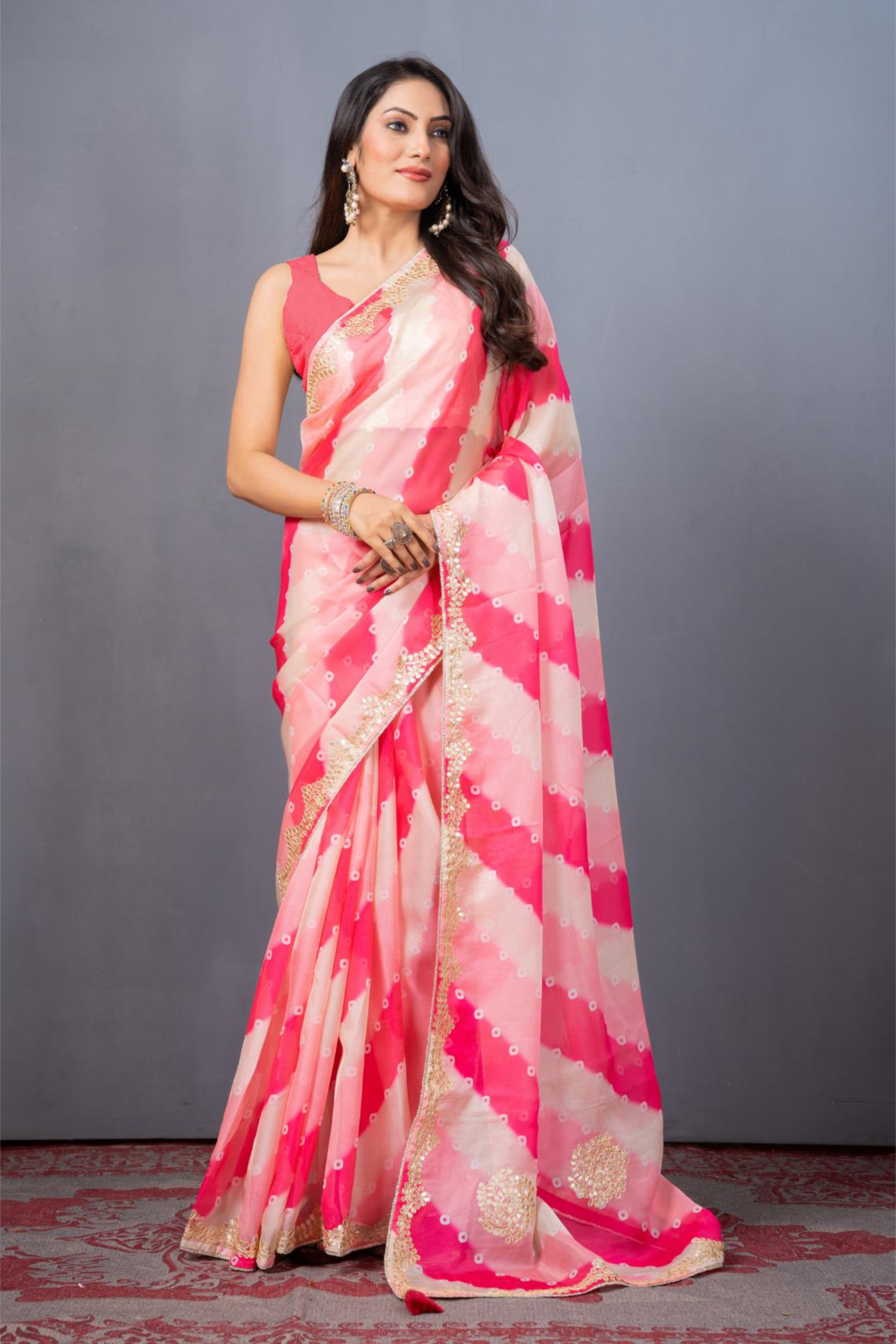 Pink Gottapatti work Organza Saree 