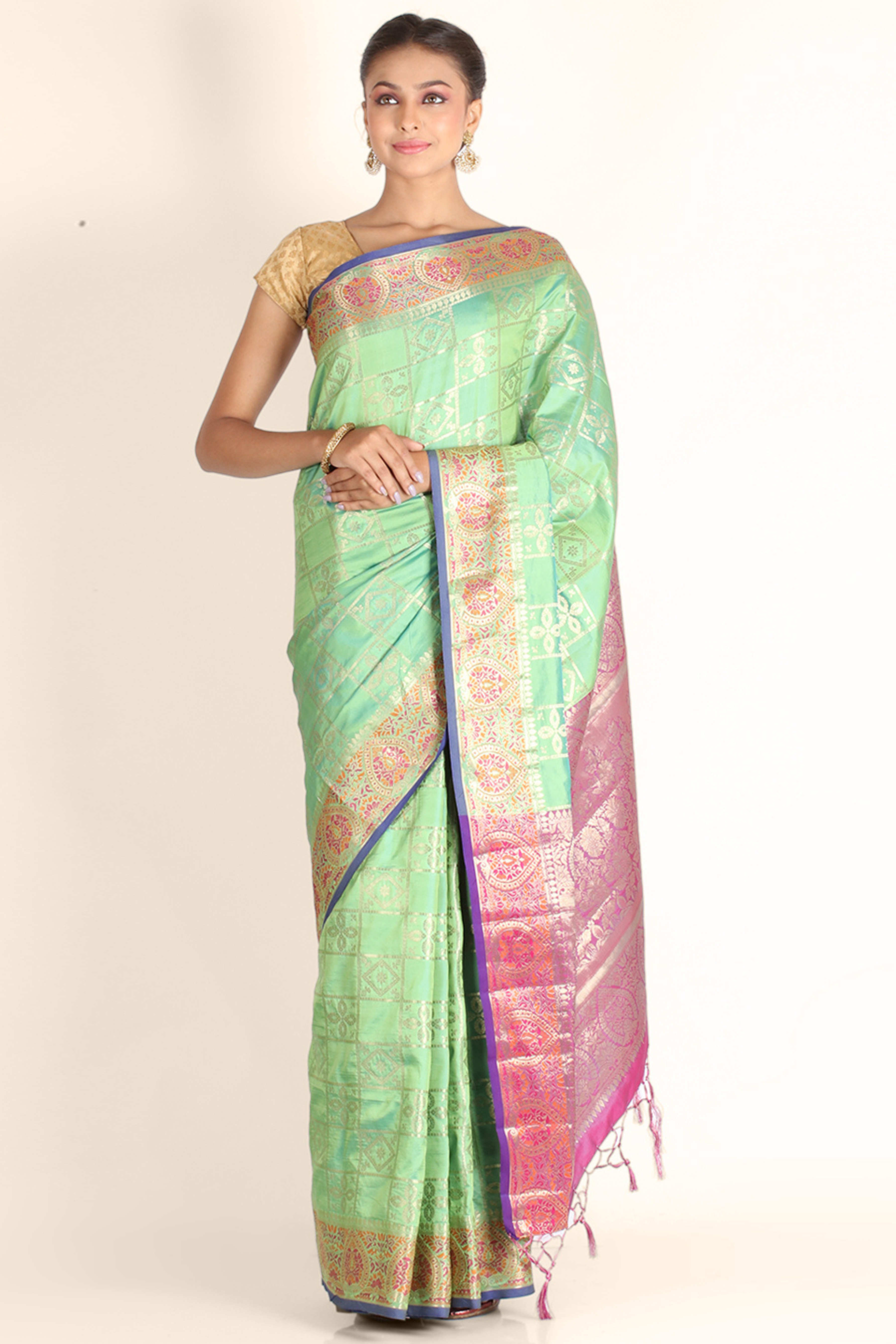 Parrot Green Zariwork Soft Silk Saree 