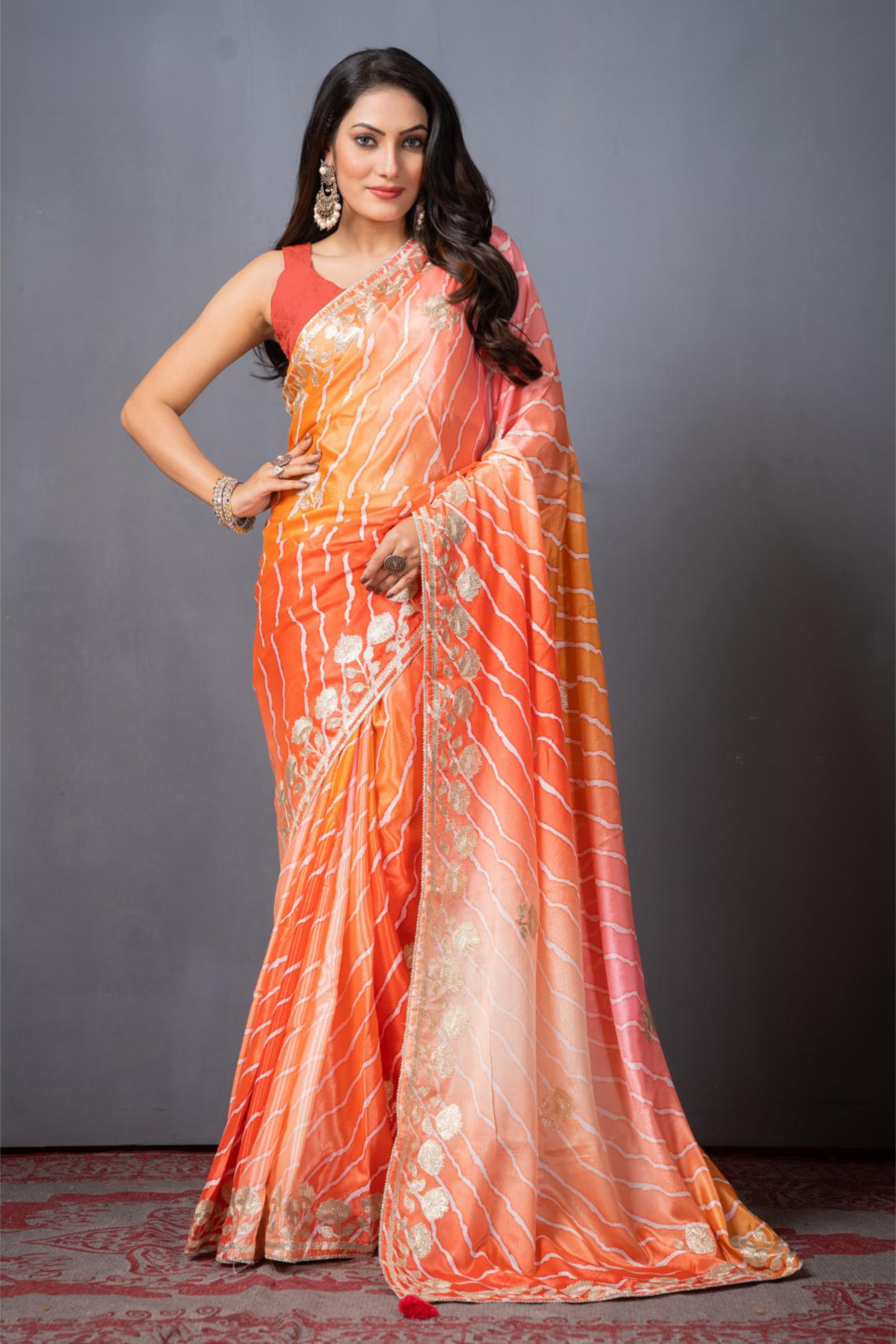 Orange Gottapatti work Silk Saree 
