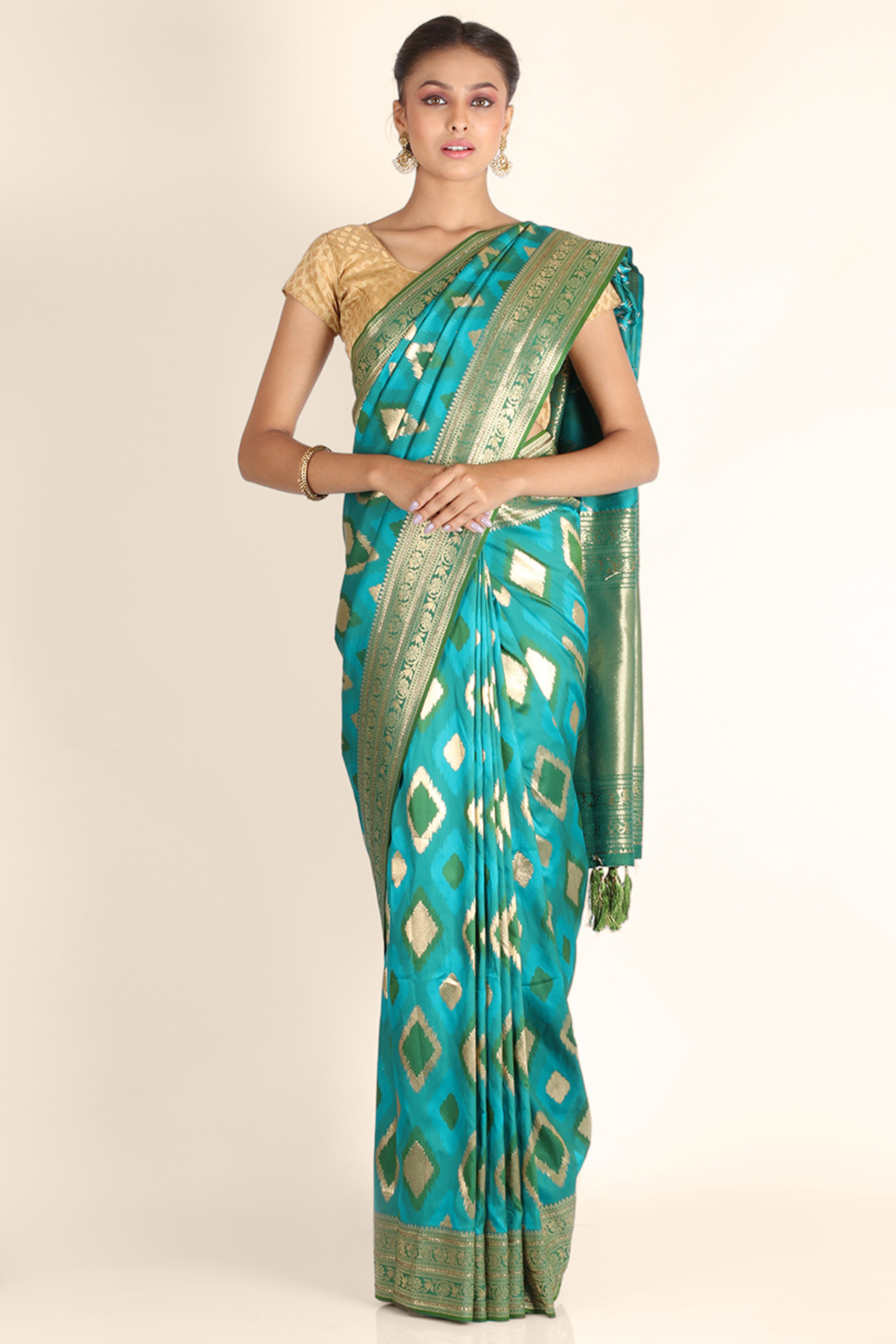 Green Swarovski Work Taffeta Silk Saree - Kajree