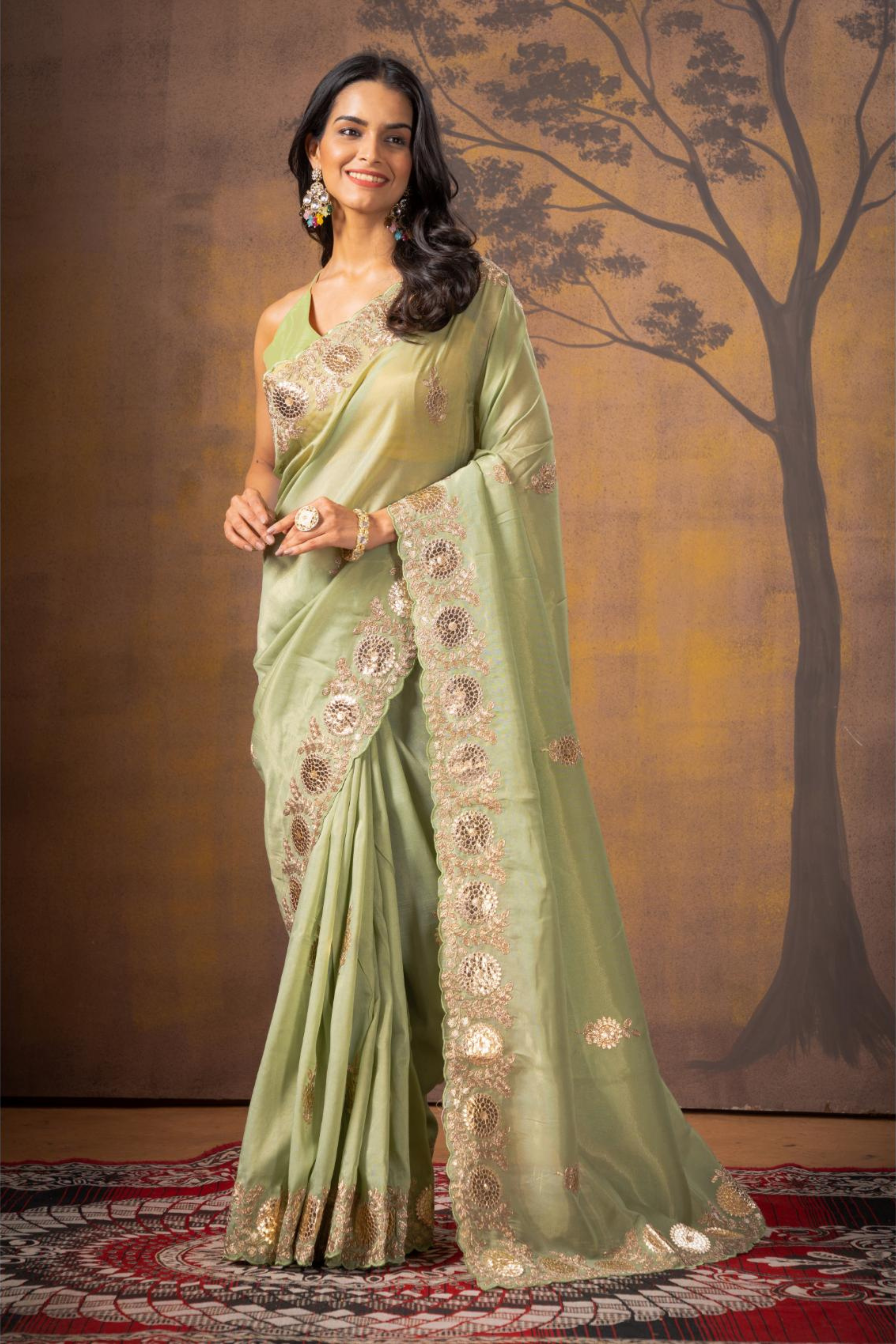 Green Threadwork  Pure Silk Saree - Kajree  