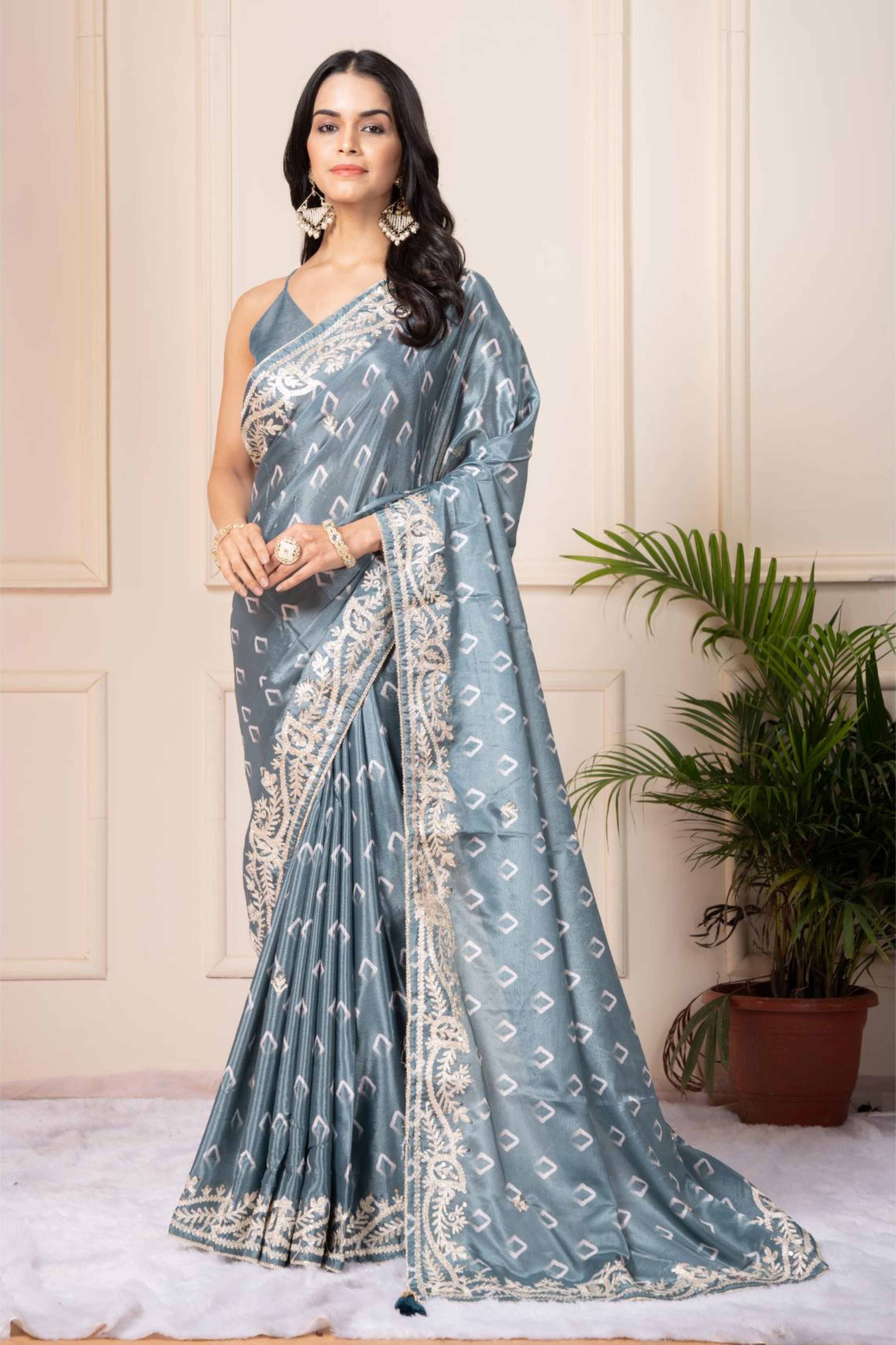 Blue Gottapatti work Silk Saree - KAJREE