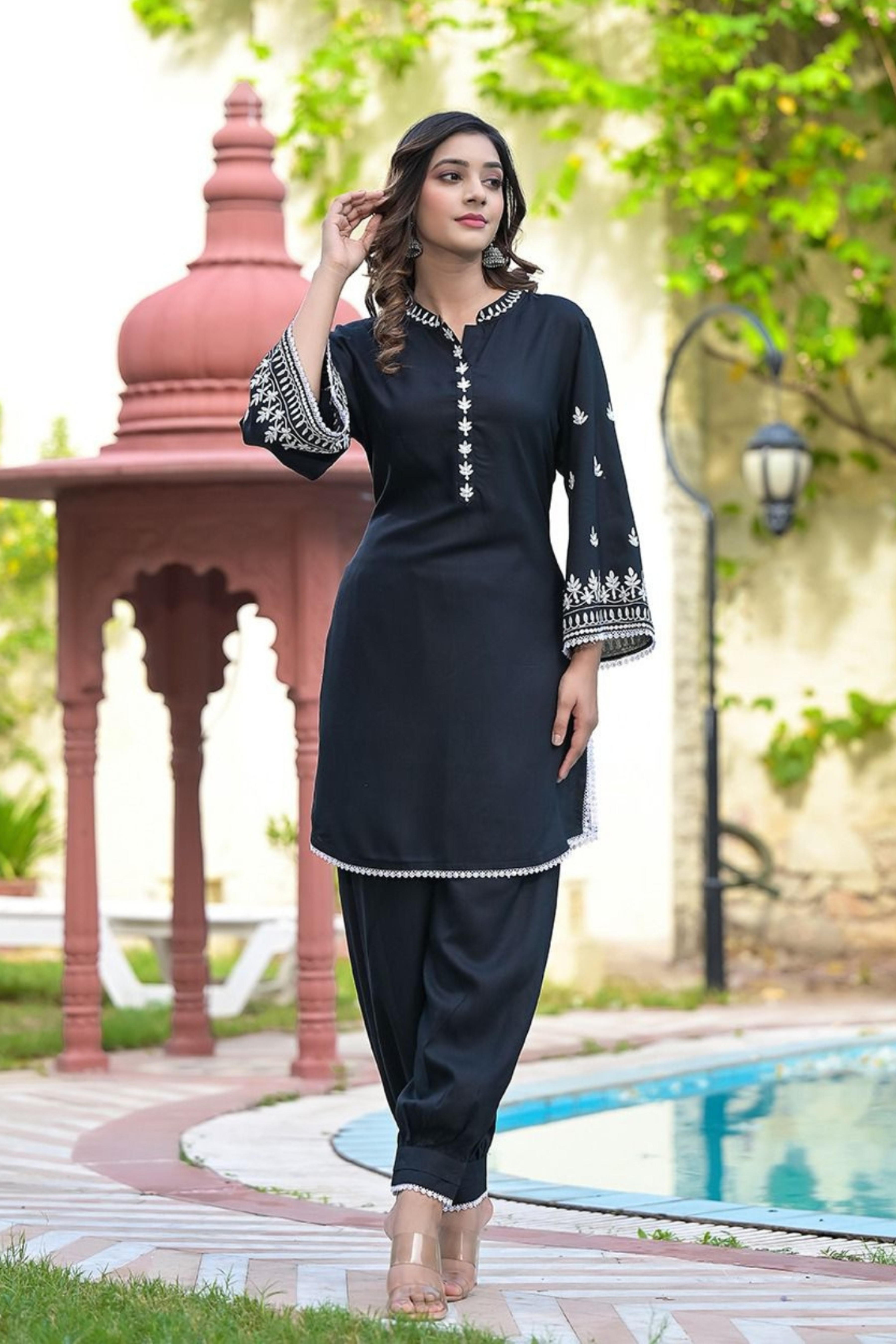 Black Threadwork Co-Ord Set 