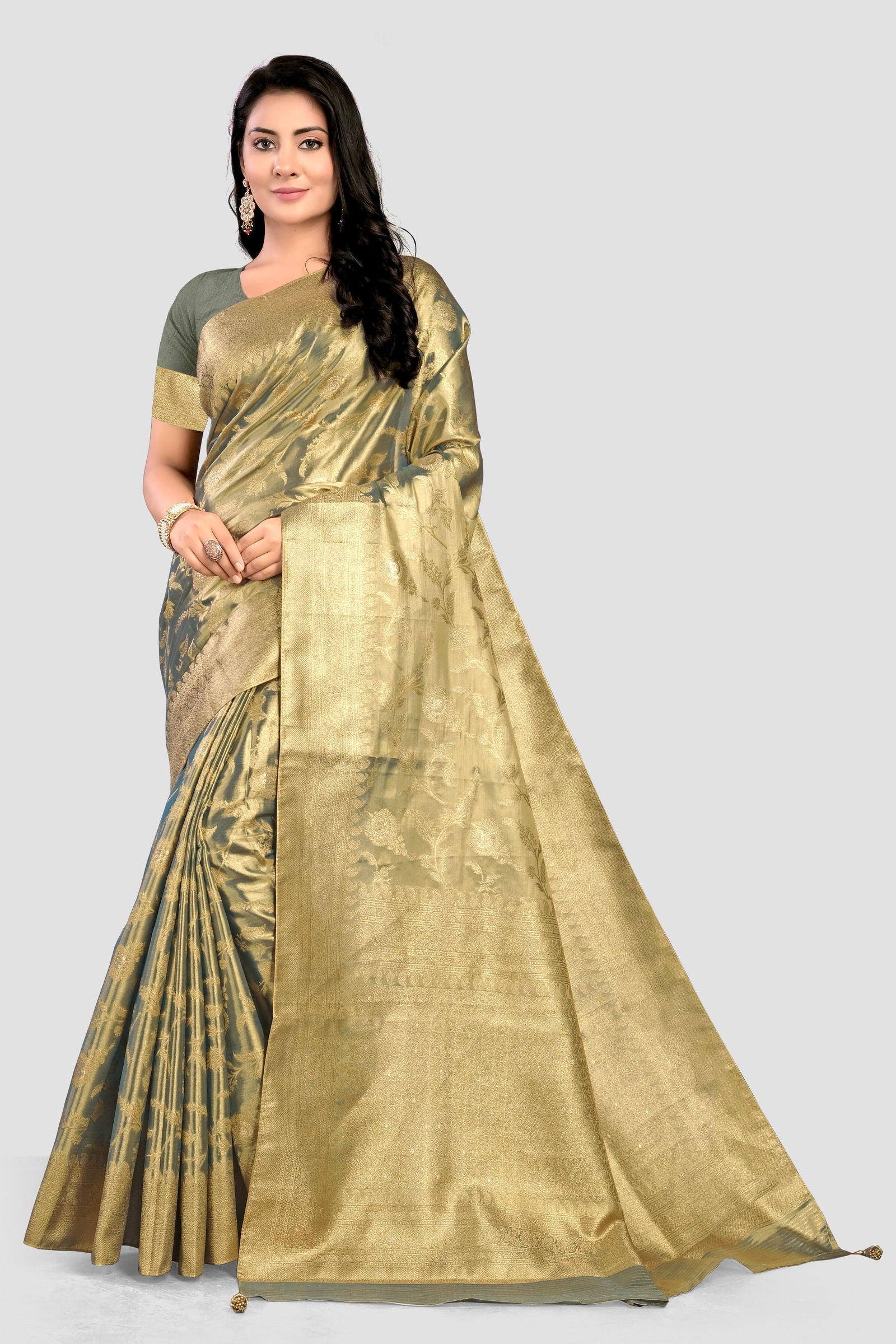 Golden Zariwork Banarasi Organza Saree - KAJREE