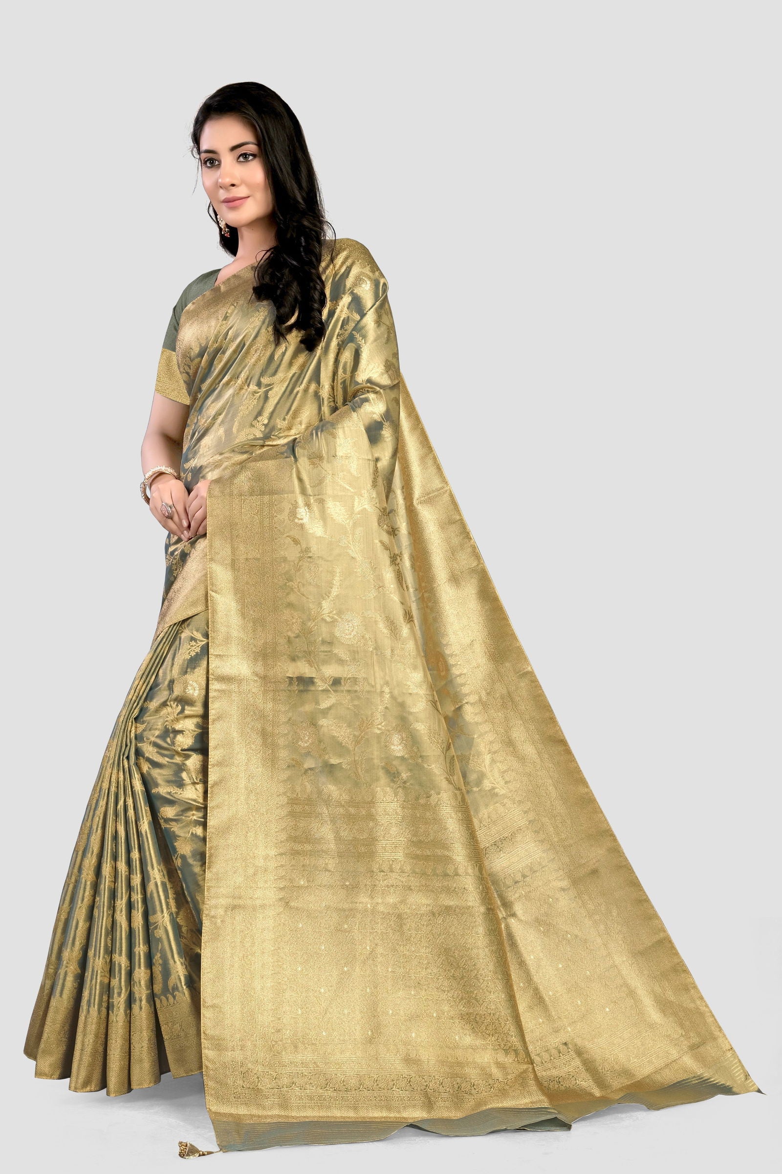 Golden Zariwork Banarasi Organza Saree - KAJREE