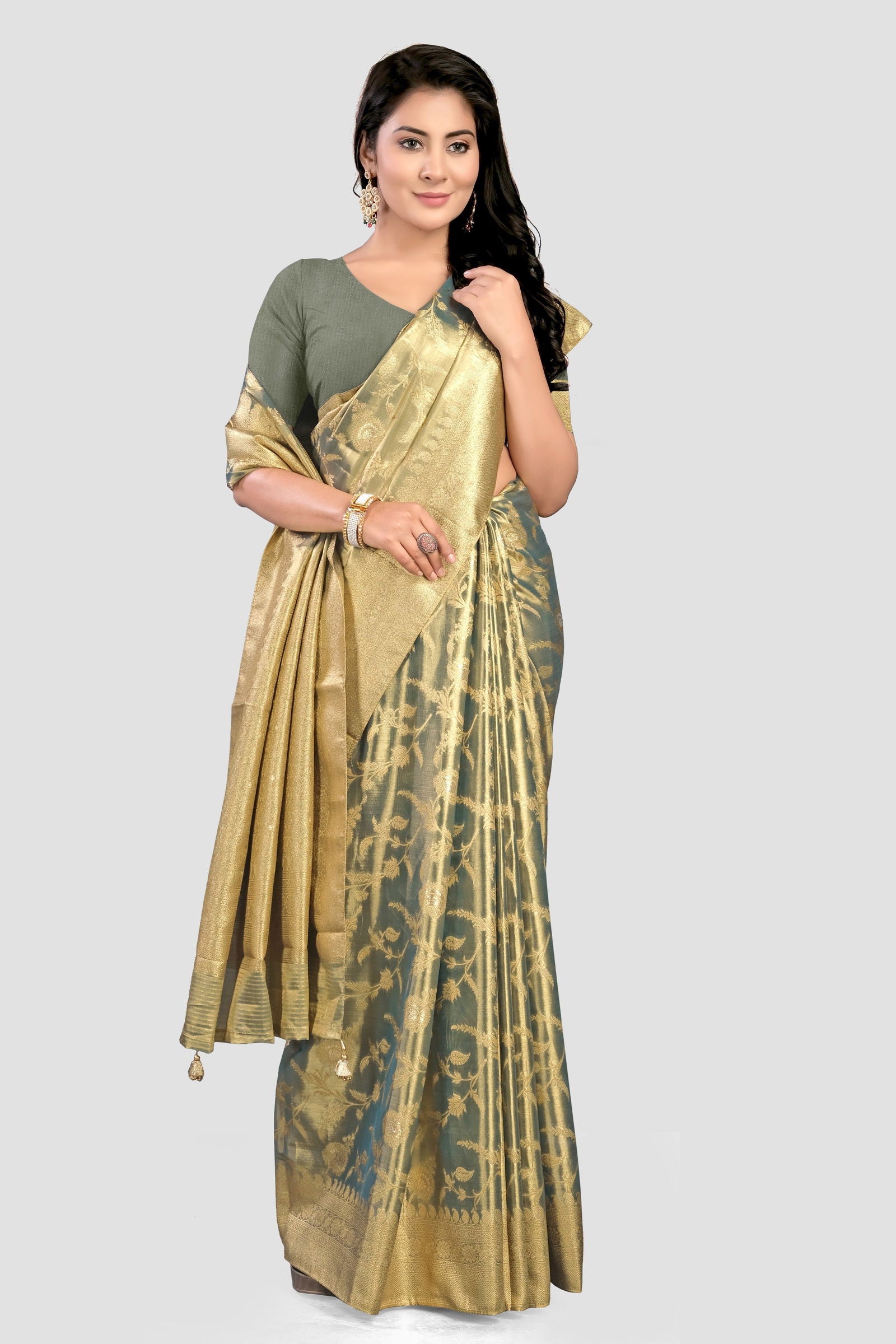 Golden Zariwork Banarasi Organza Saree - KAJREE