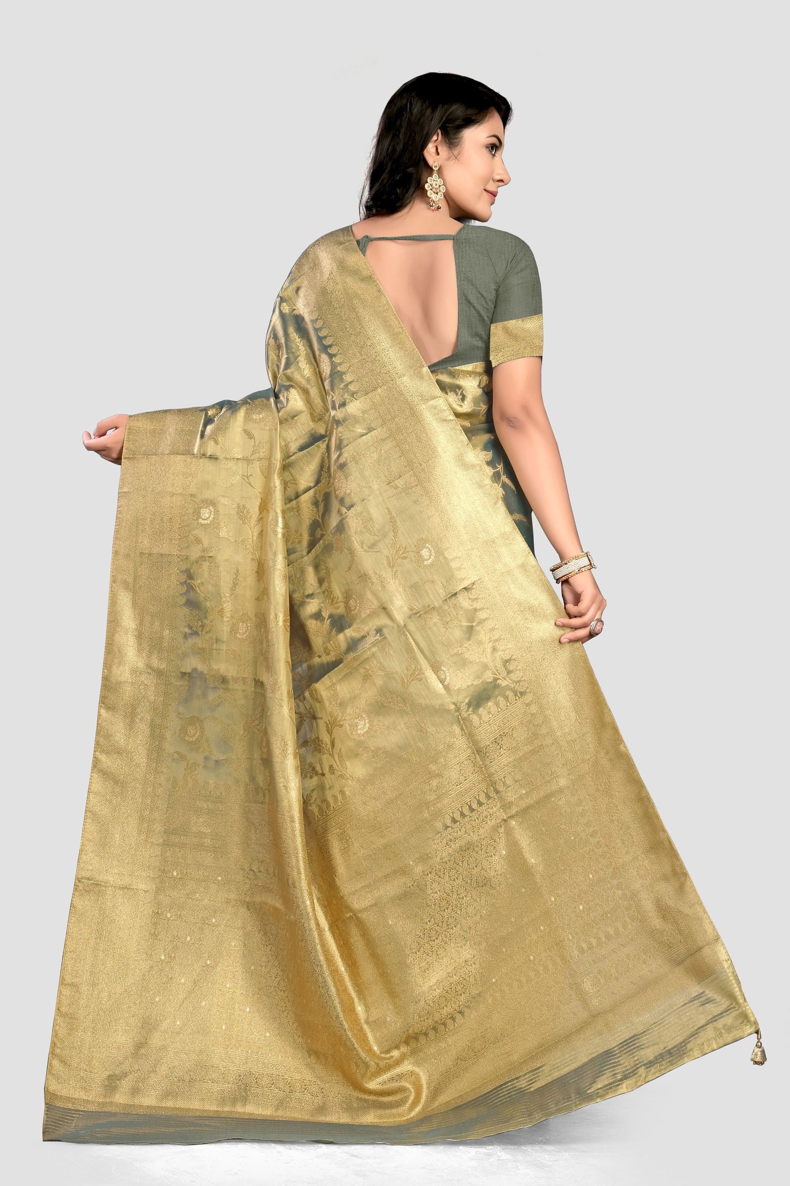 Golden Zariwork Banarasi Organza Saree - KAJREE