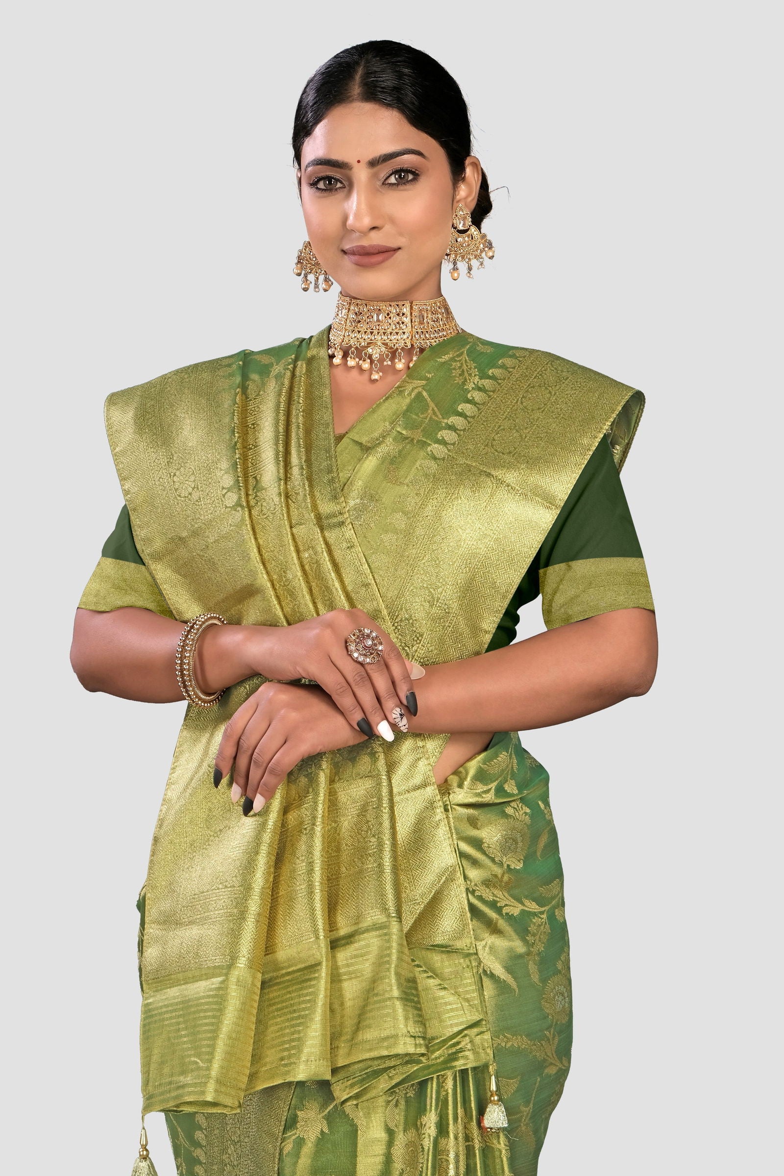 Green Zariwork Banarasi Organza Saree - KAJREE