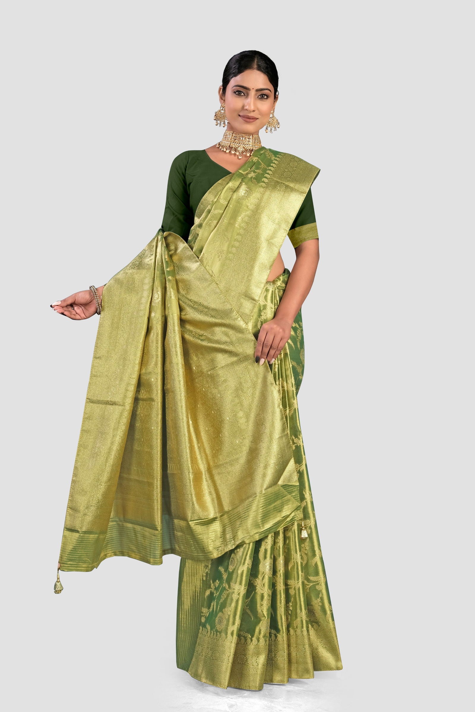 Green Zariwork Banarasi Organza Saree - KAJREE