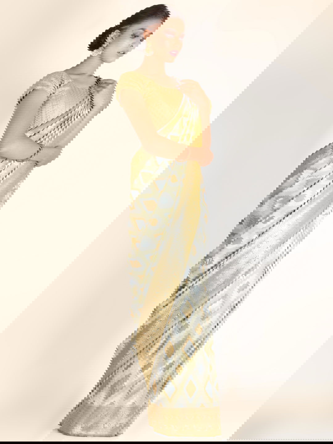 Beige Zariwork Taffeta Silk Saree - KAJREE