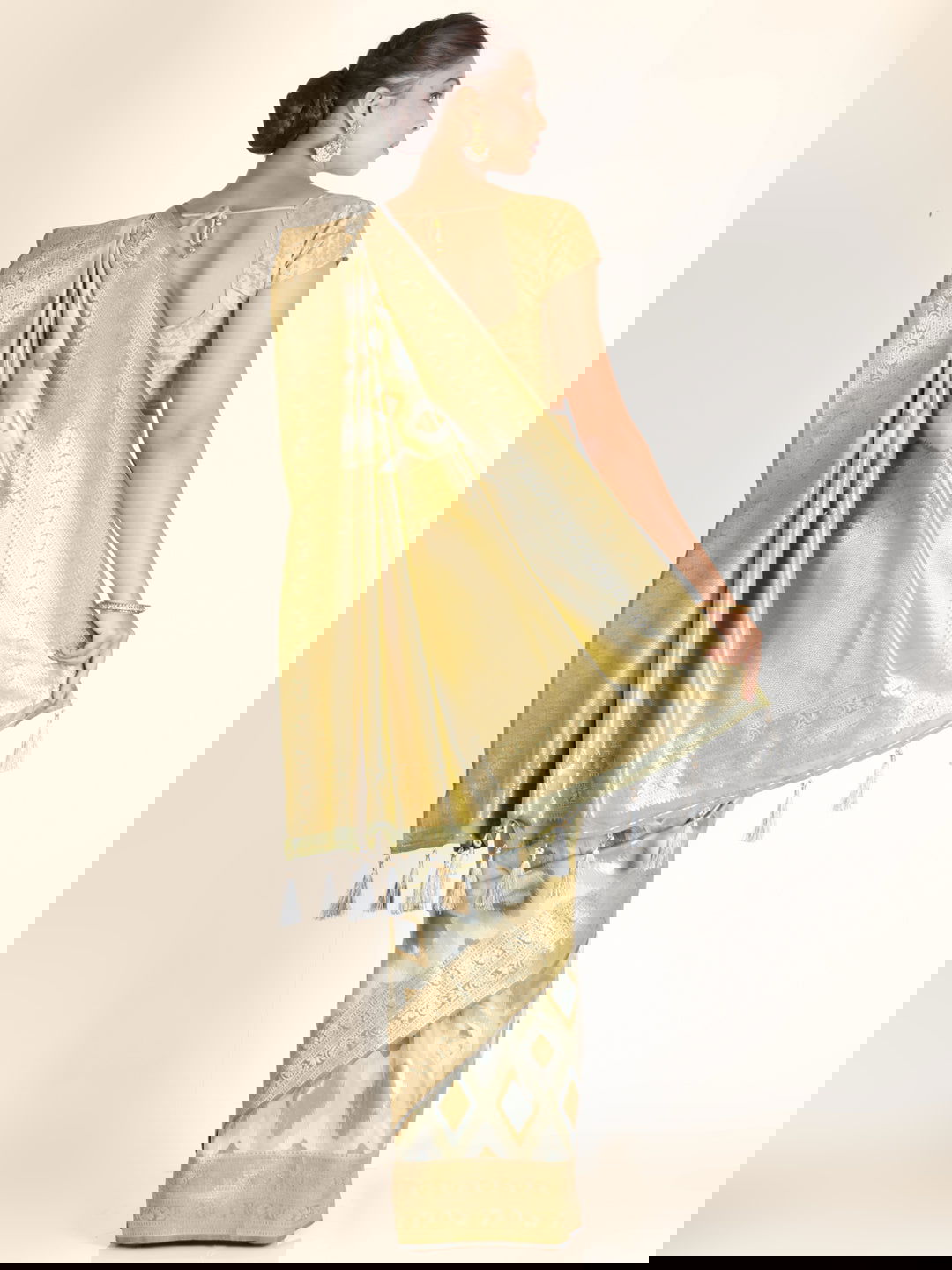 Beige Zariwork Taffeta Silk Saree - KAJREE