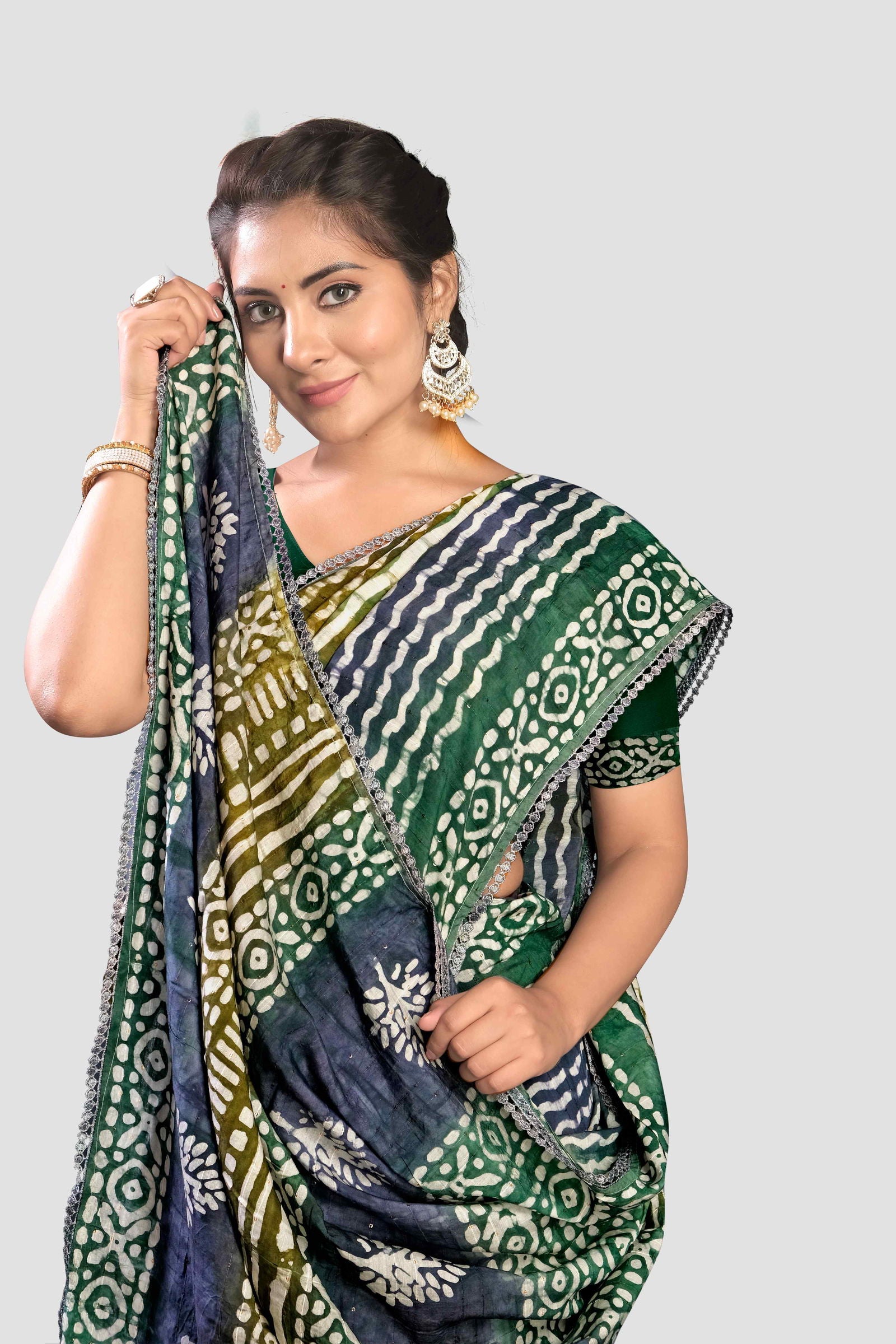 Blue Block print Cotton Saree - KAJREE