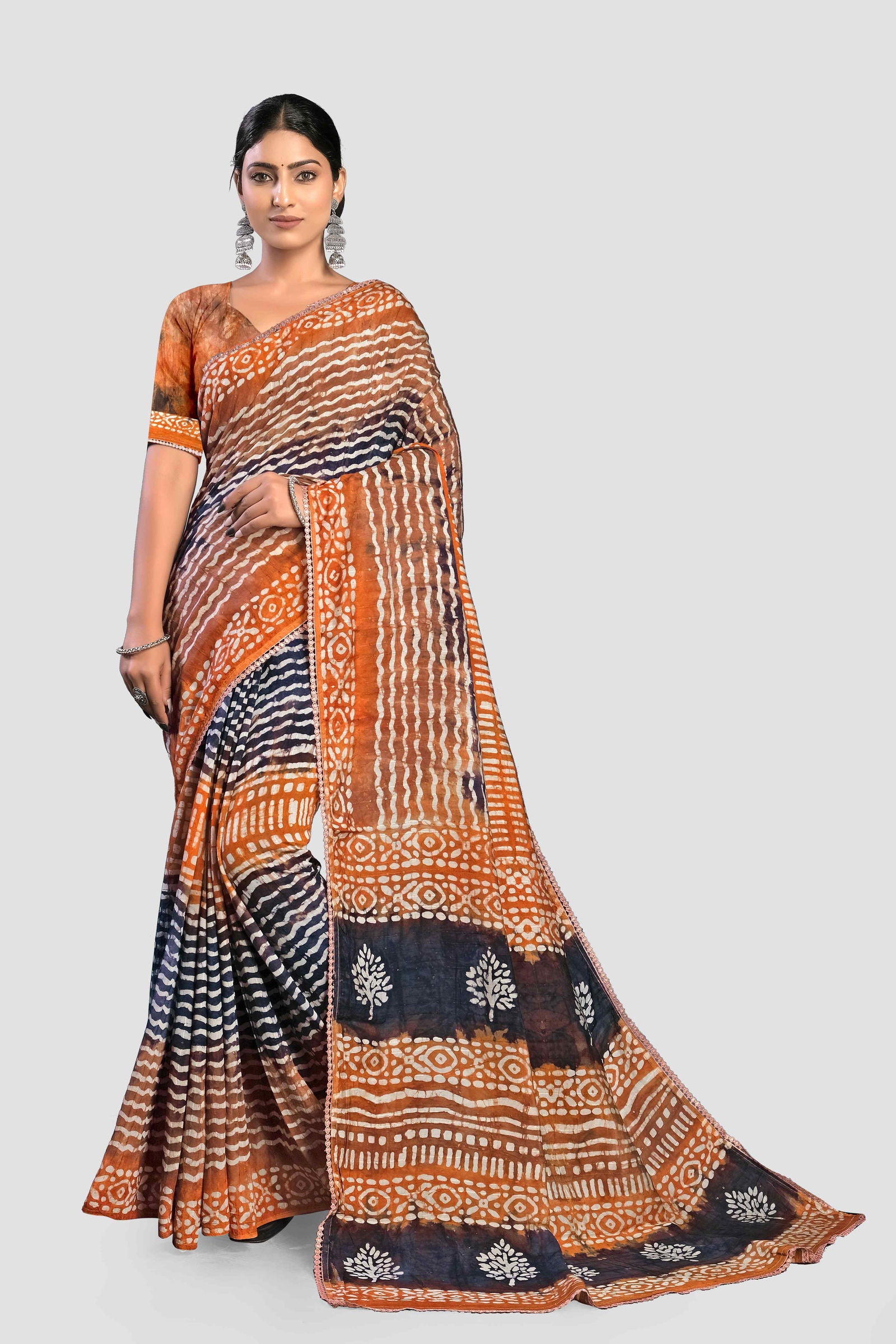 Brown Shibori Cotton Saree - KAJREE
