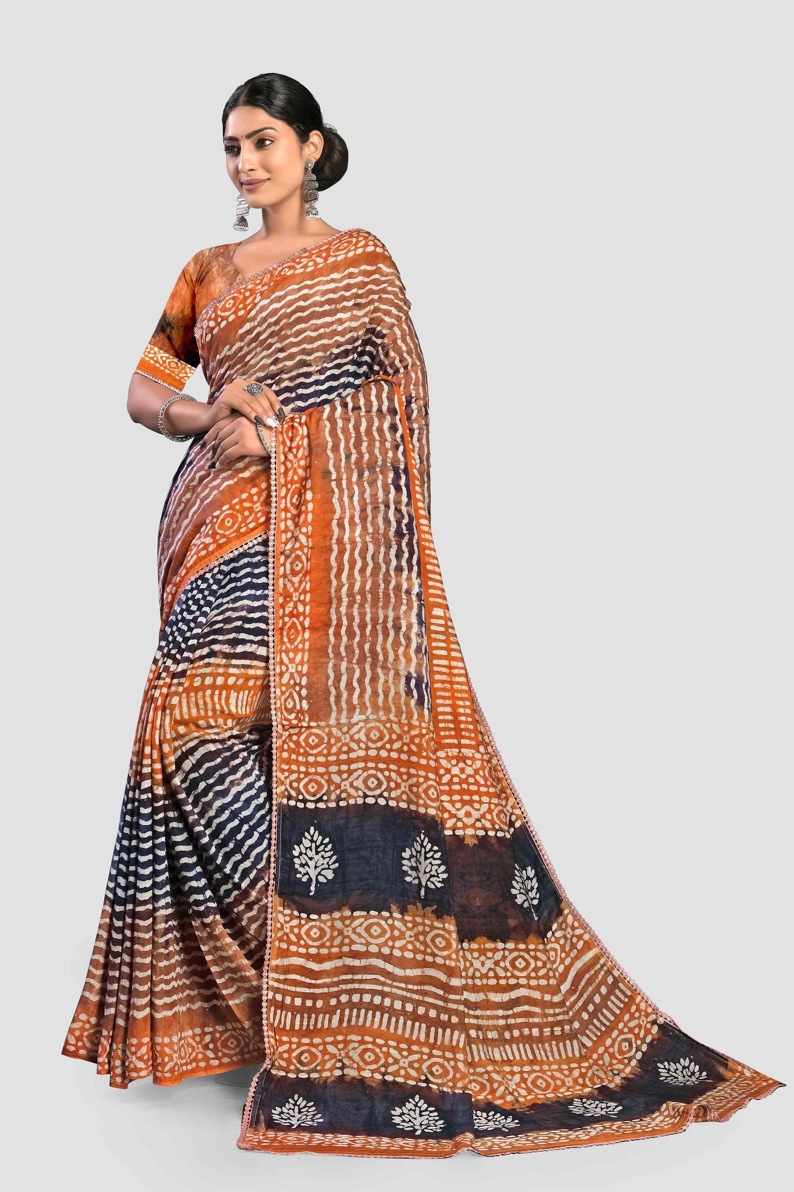 Brown Shibori Cotton Saree - KAJREE