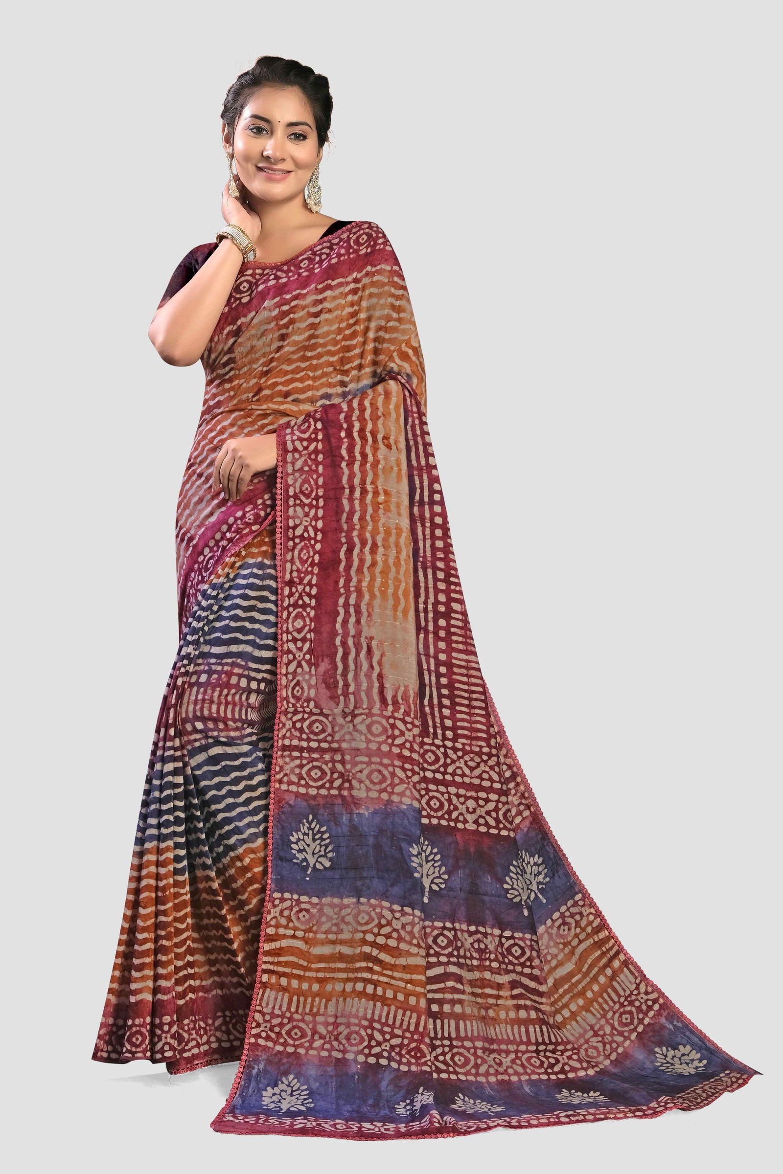 Red Shibori Cotton Saree - KAJREE