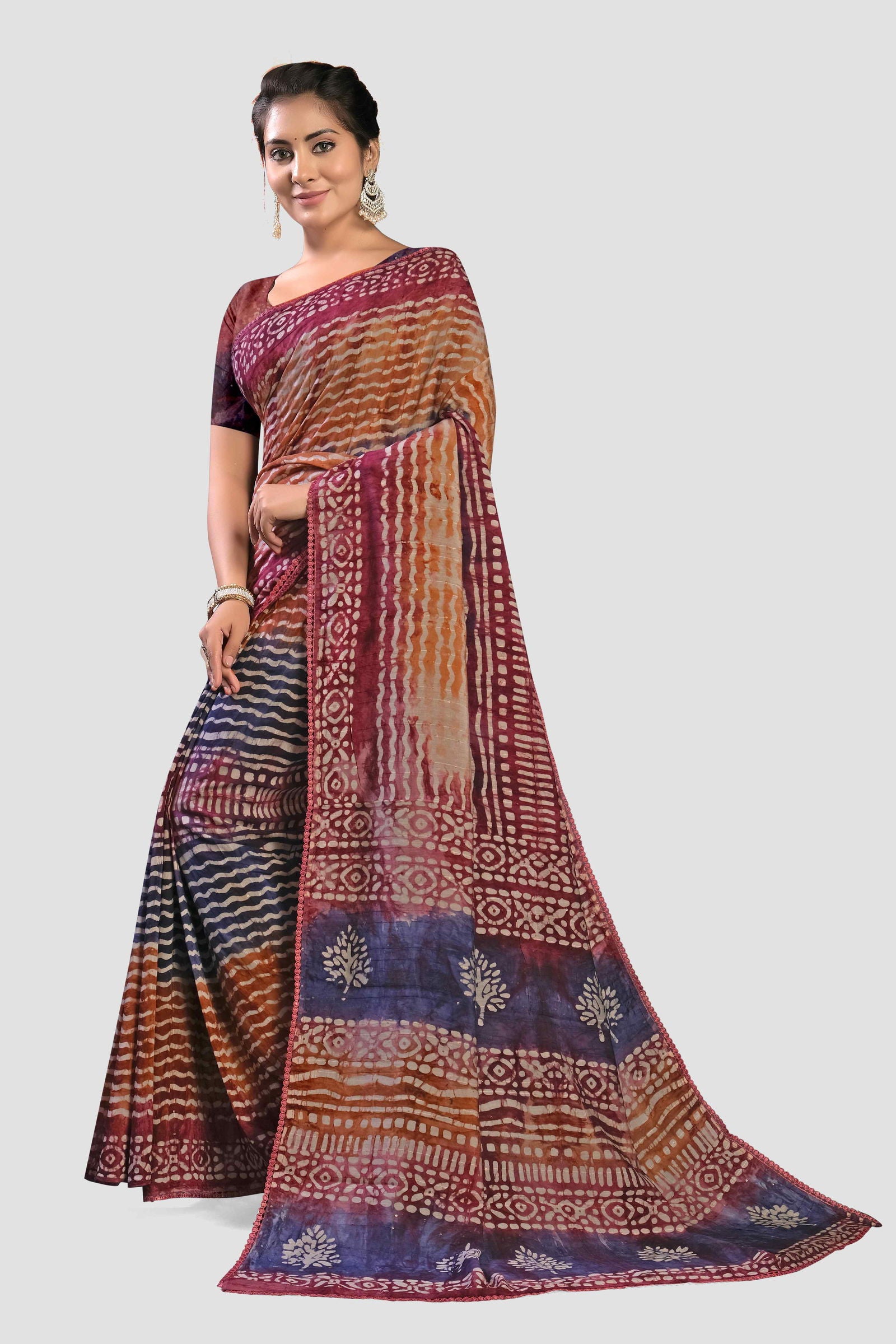 Red Shibori Cotton Saree - KAJREE