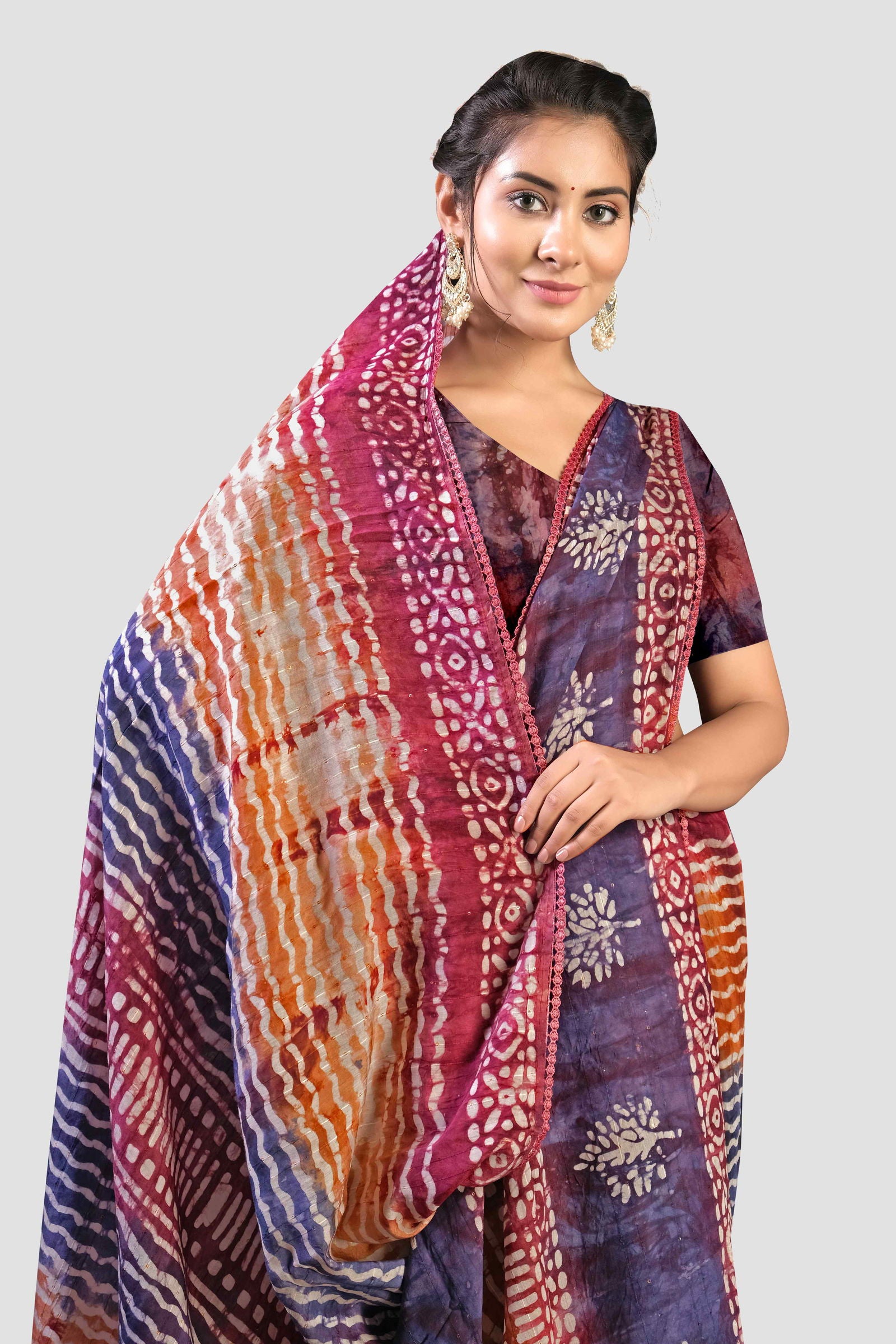 Red Shibori Cotton Saree - KAJREE