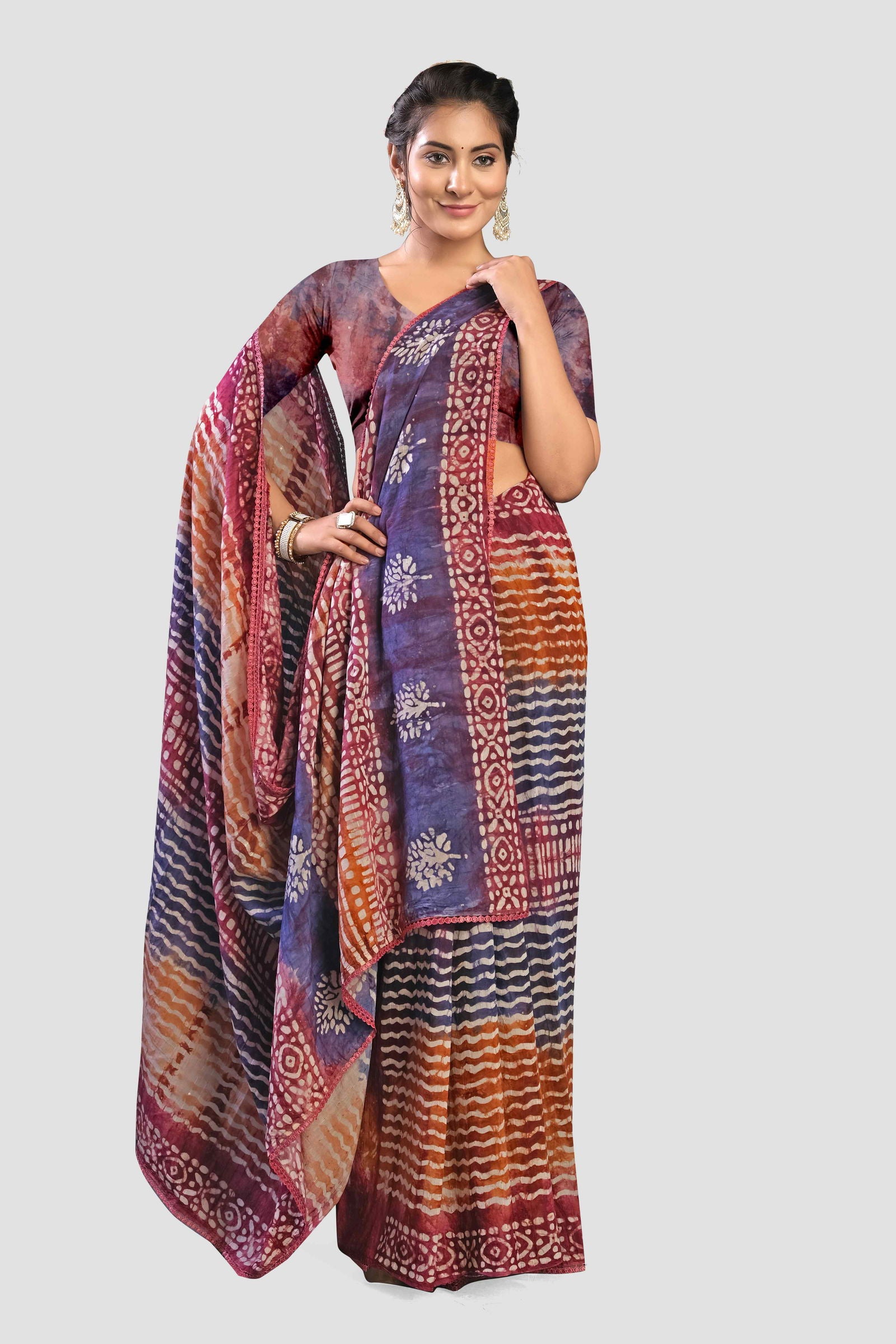 Red Shibori Cotton Saree - KAJREE