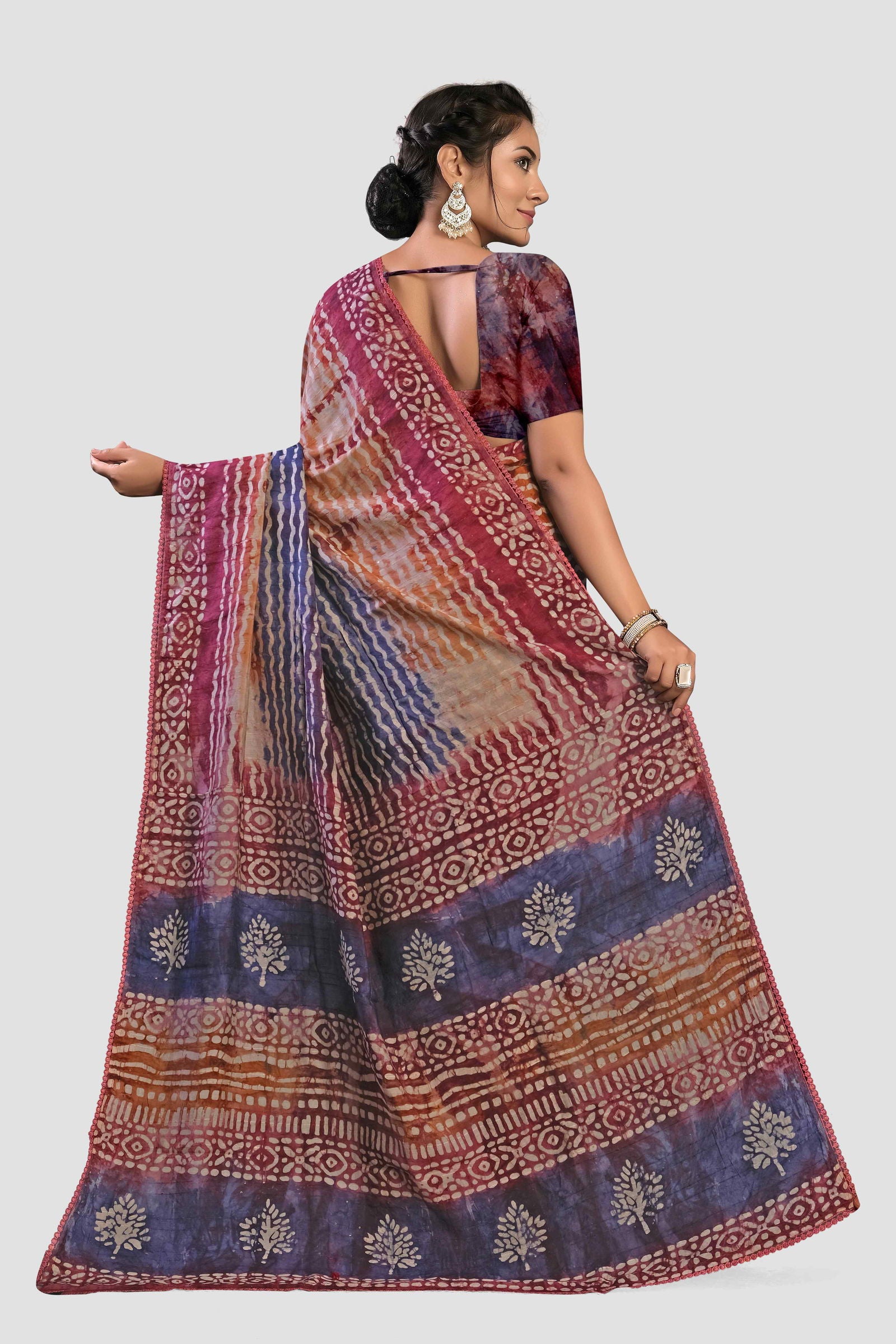 Red Shibori Cotton Saree - KAJREE