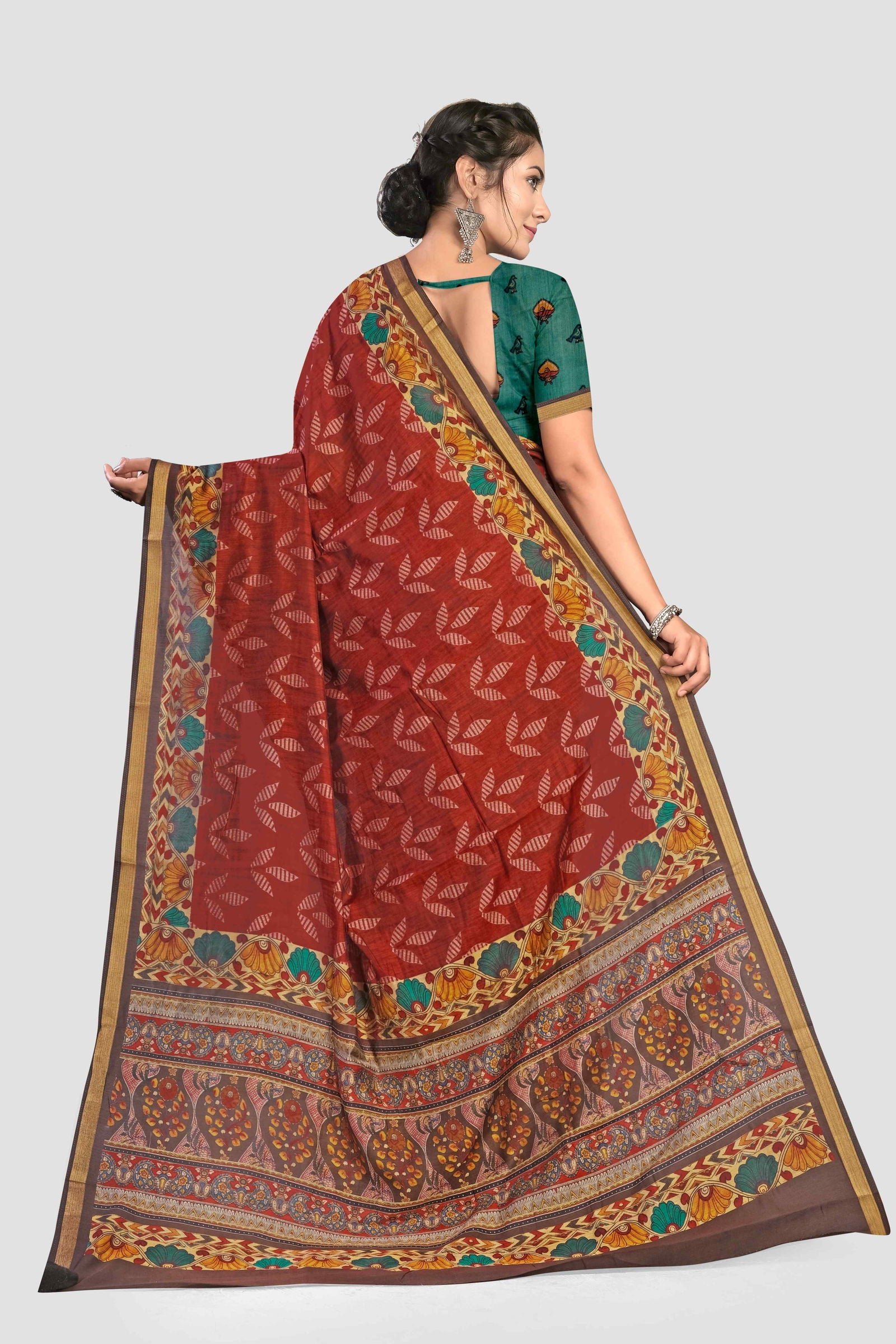 Red Kalamkari print Cotton Saree - KAJREE