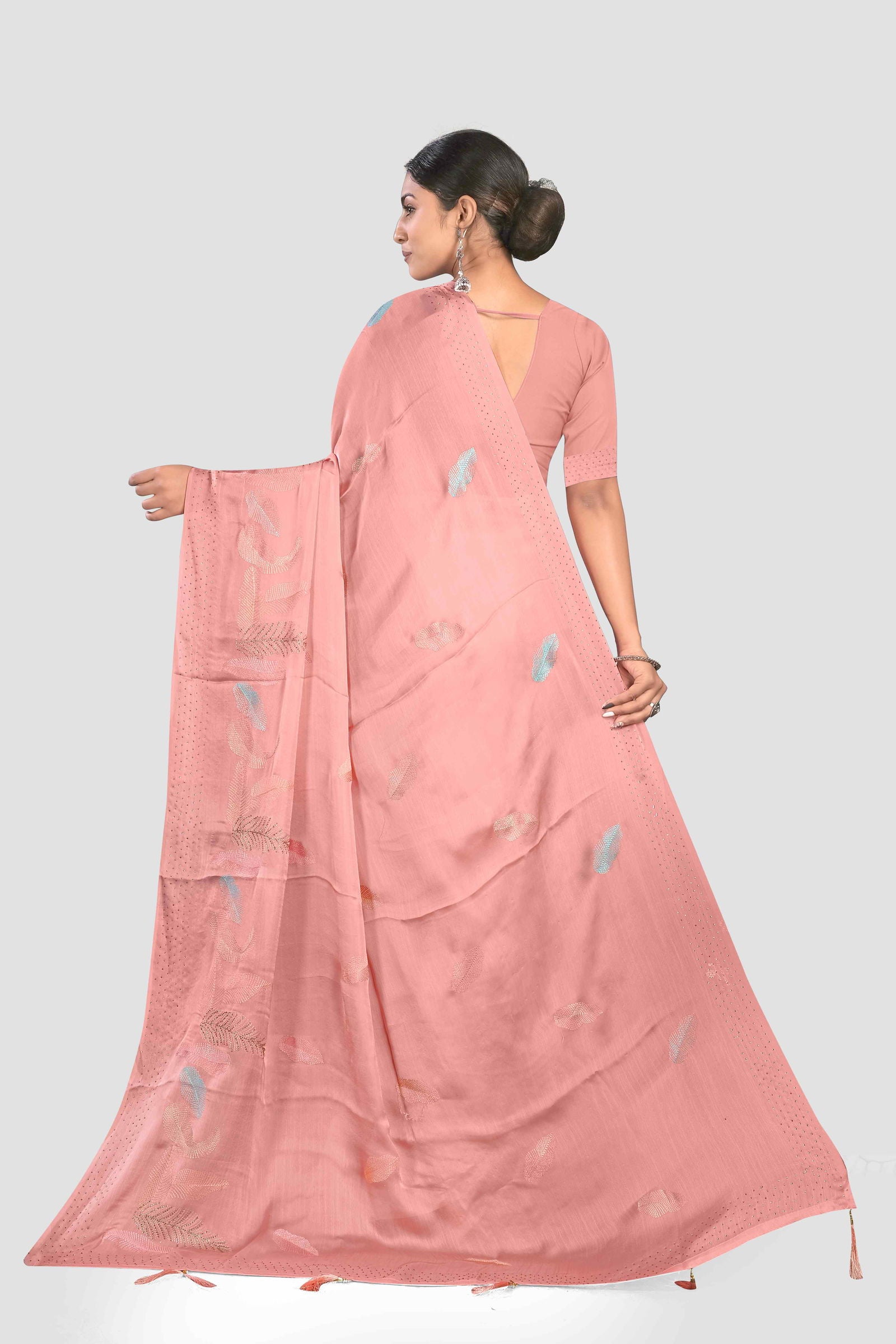 Peach Stonework Crepe Saree - KAJREE