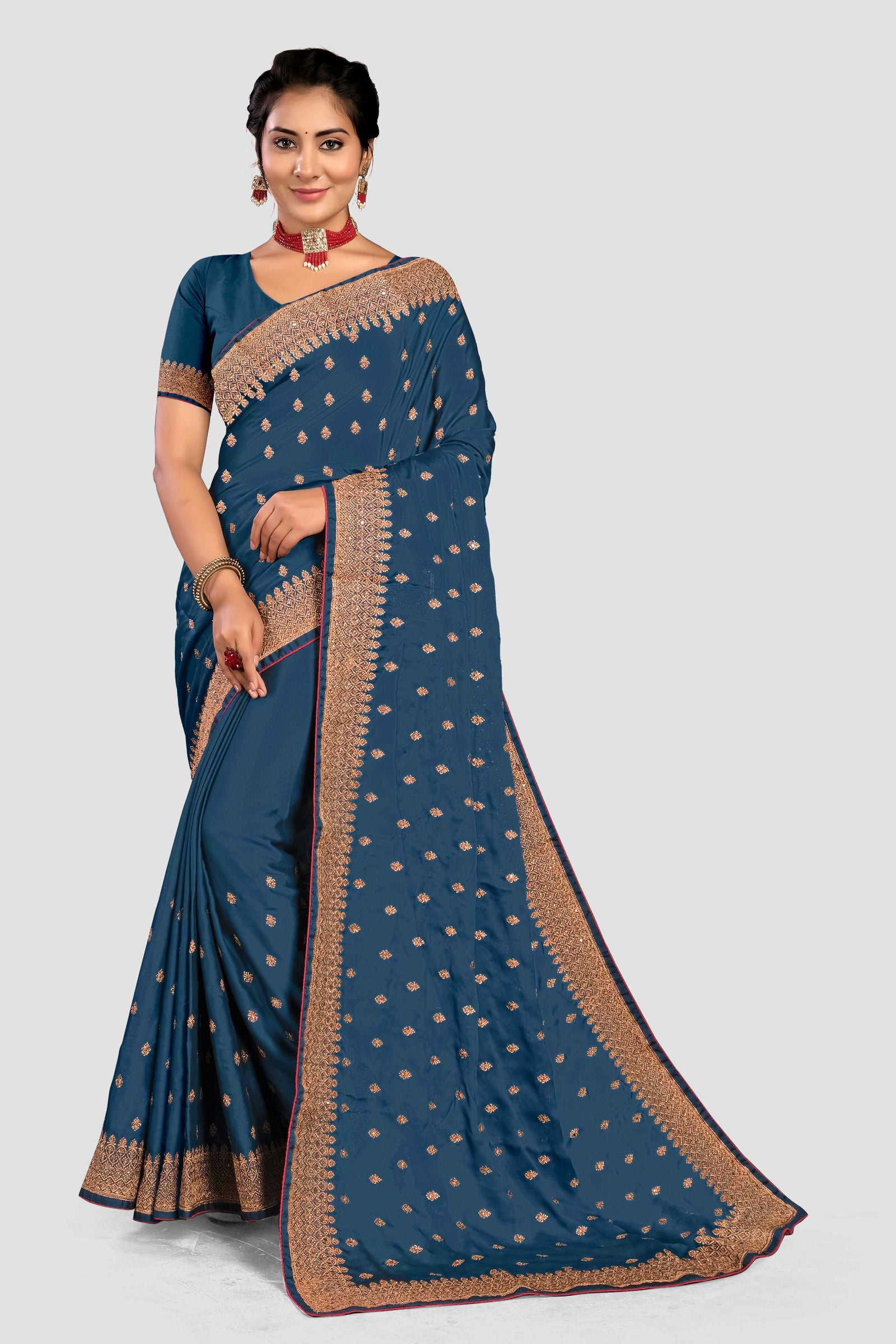 Blue Stonework Georgette Saree - KAJREE