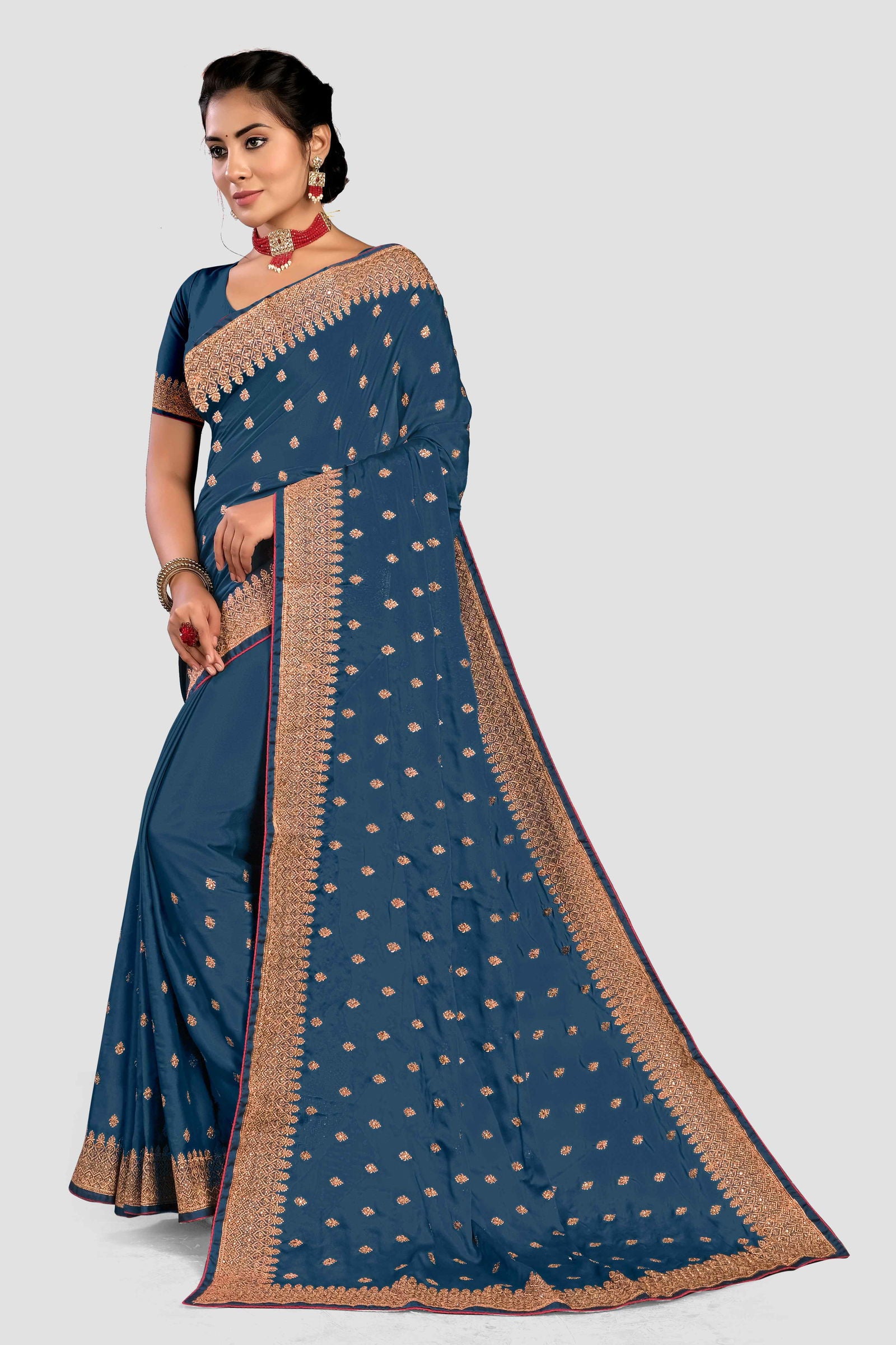 Blue Stonework Georgette Saree - KAJREE