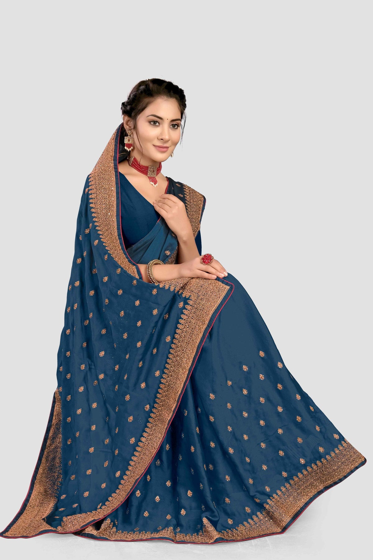 Blue Stonework Georgette Saree - KAJREE