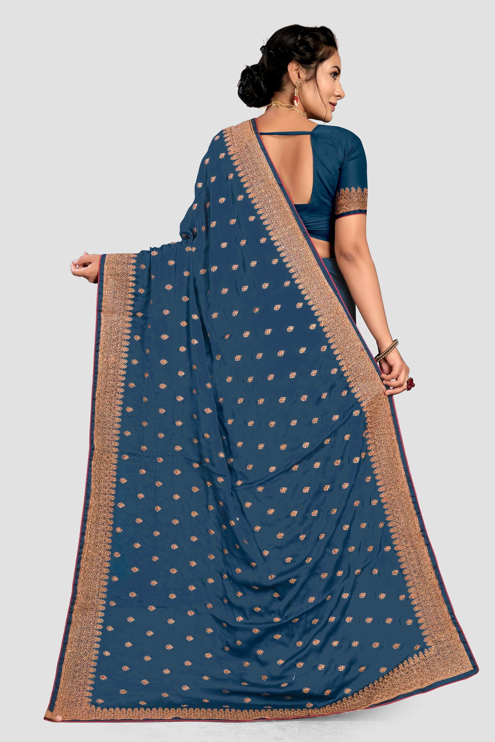 Blue Stonework Georgette Saree - KAJREE