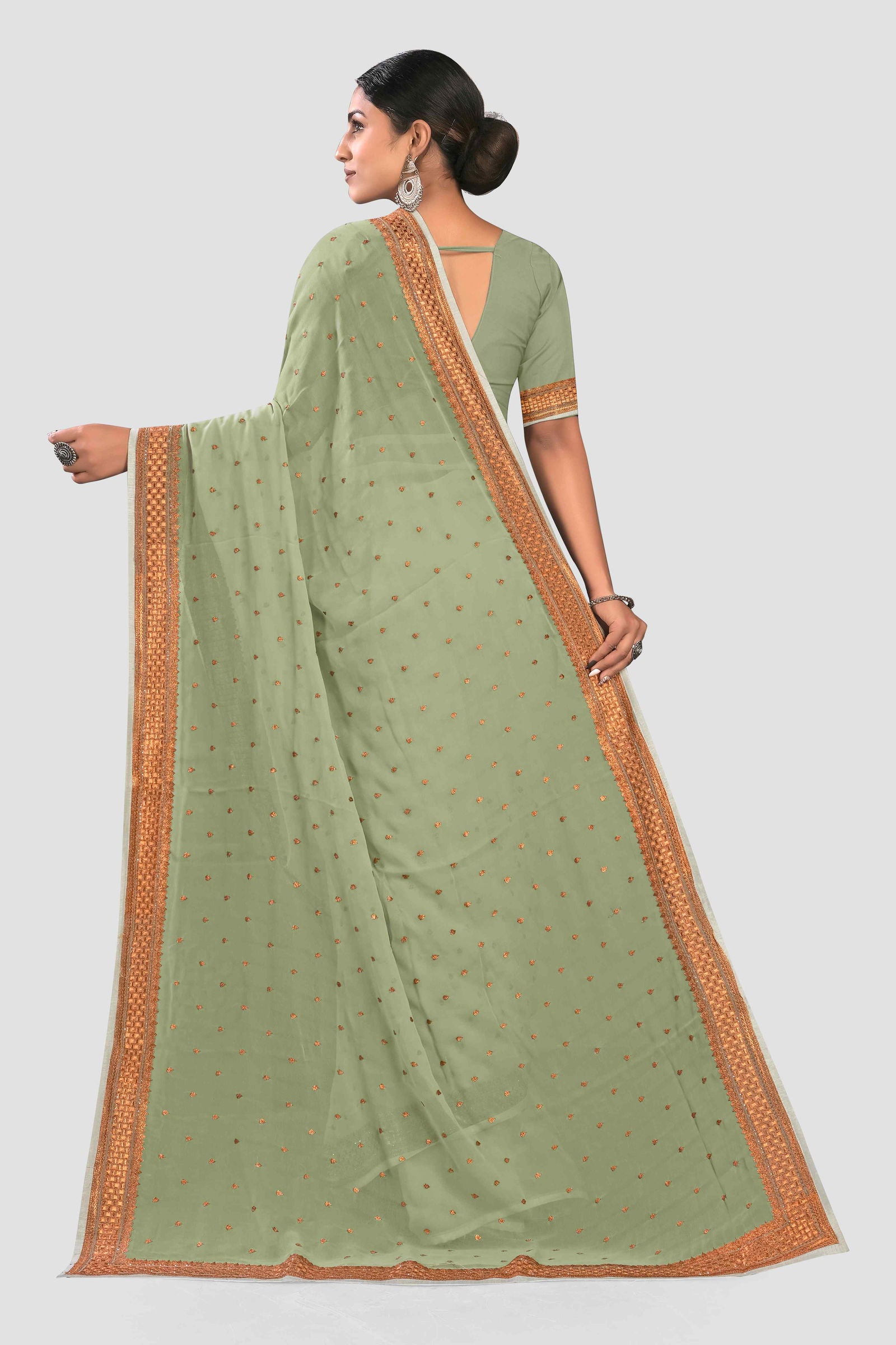 Green Stonework Georgette Saree - KAJREE