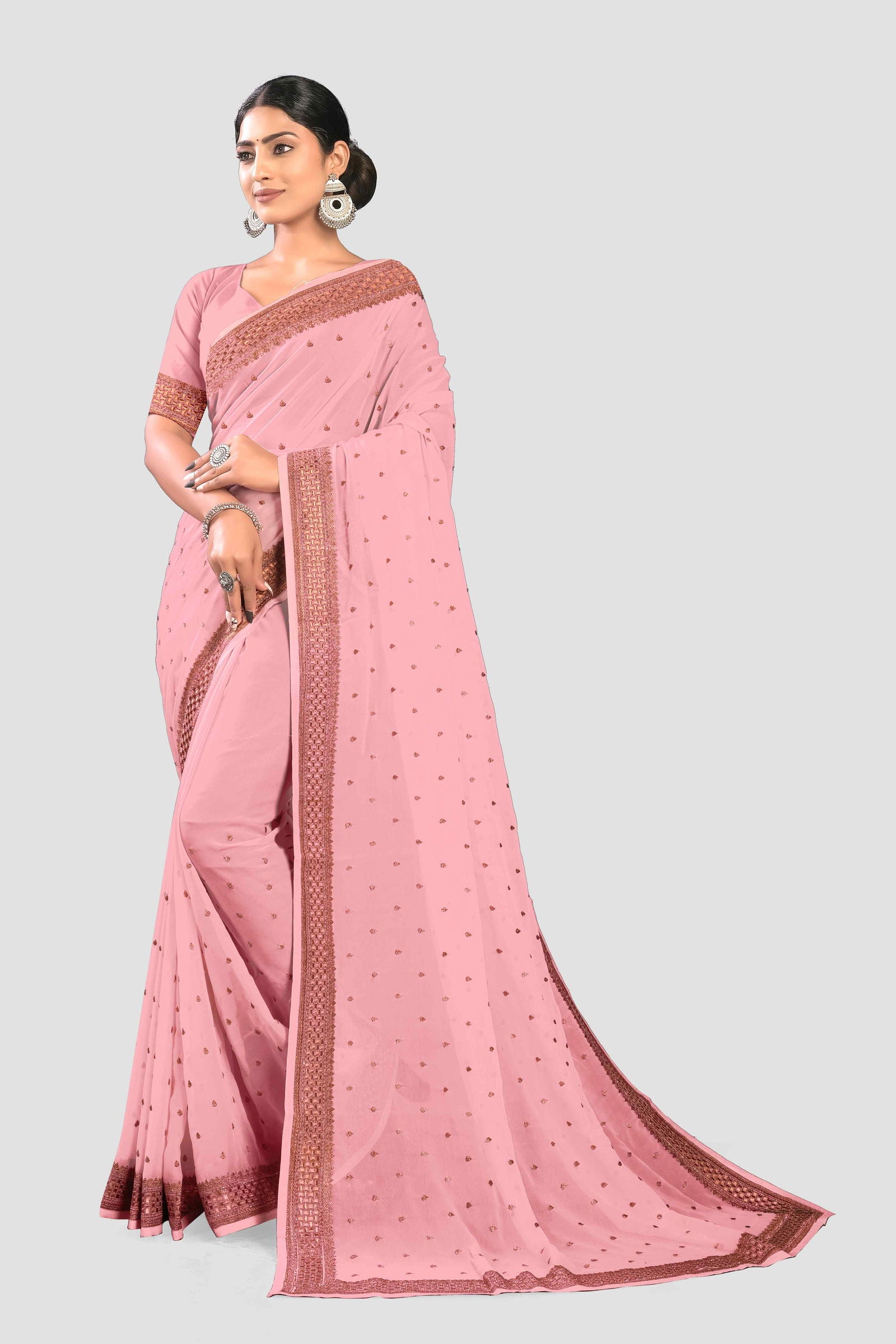 Pink Stonework Georgette Saree - KAJREE