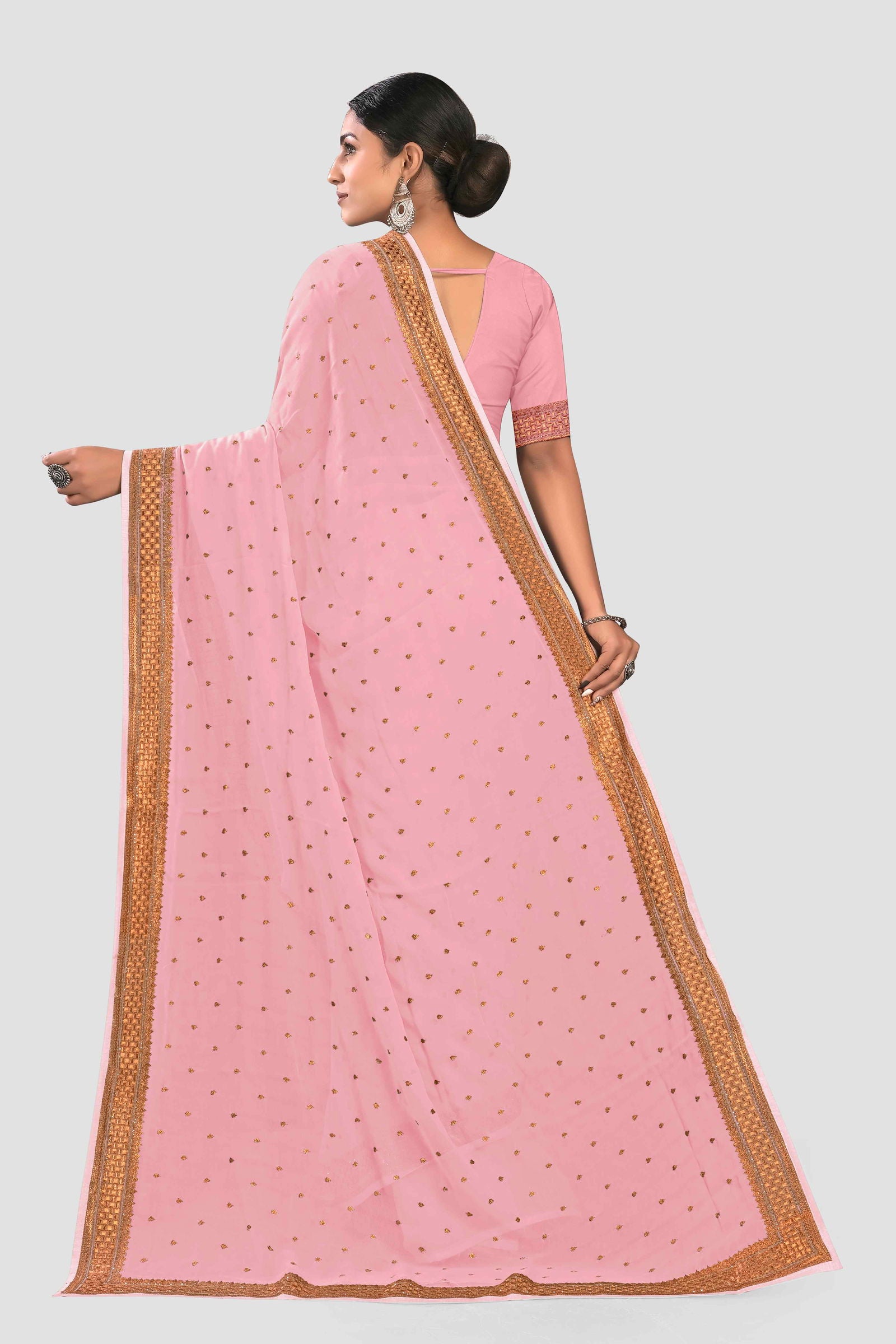 Pink Stonework Georgette Saree - KAJREE