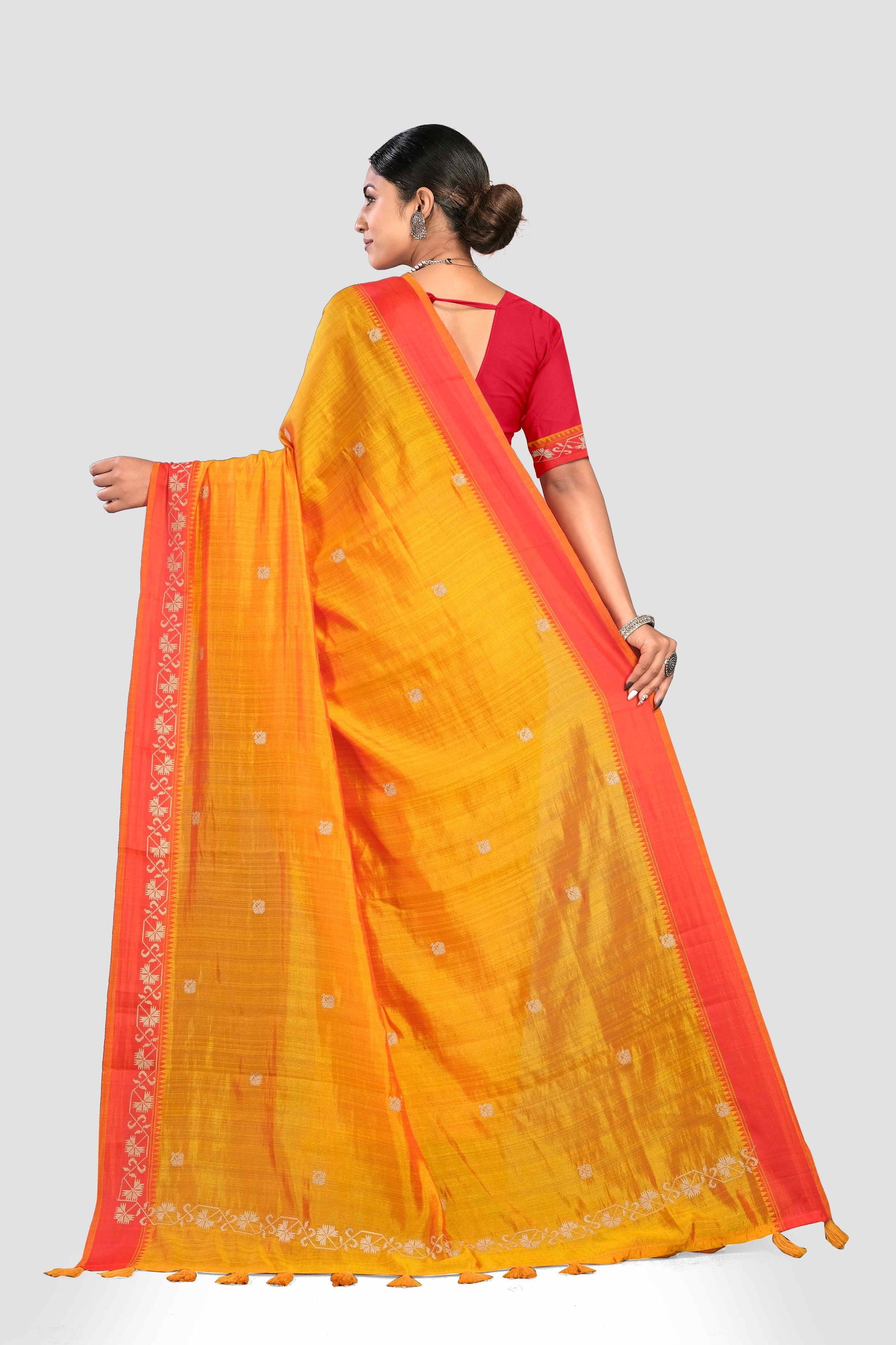 Yellow Threadwork Tussar Silk Saree - KAJREE