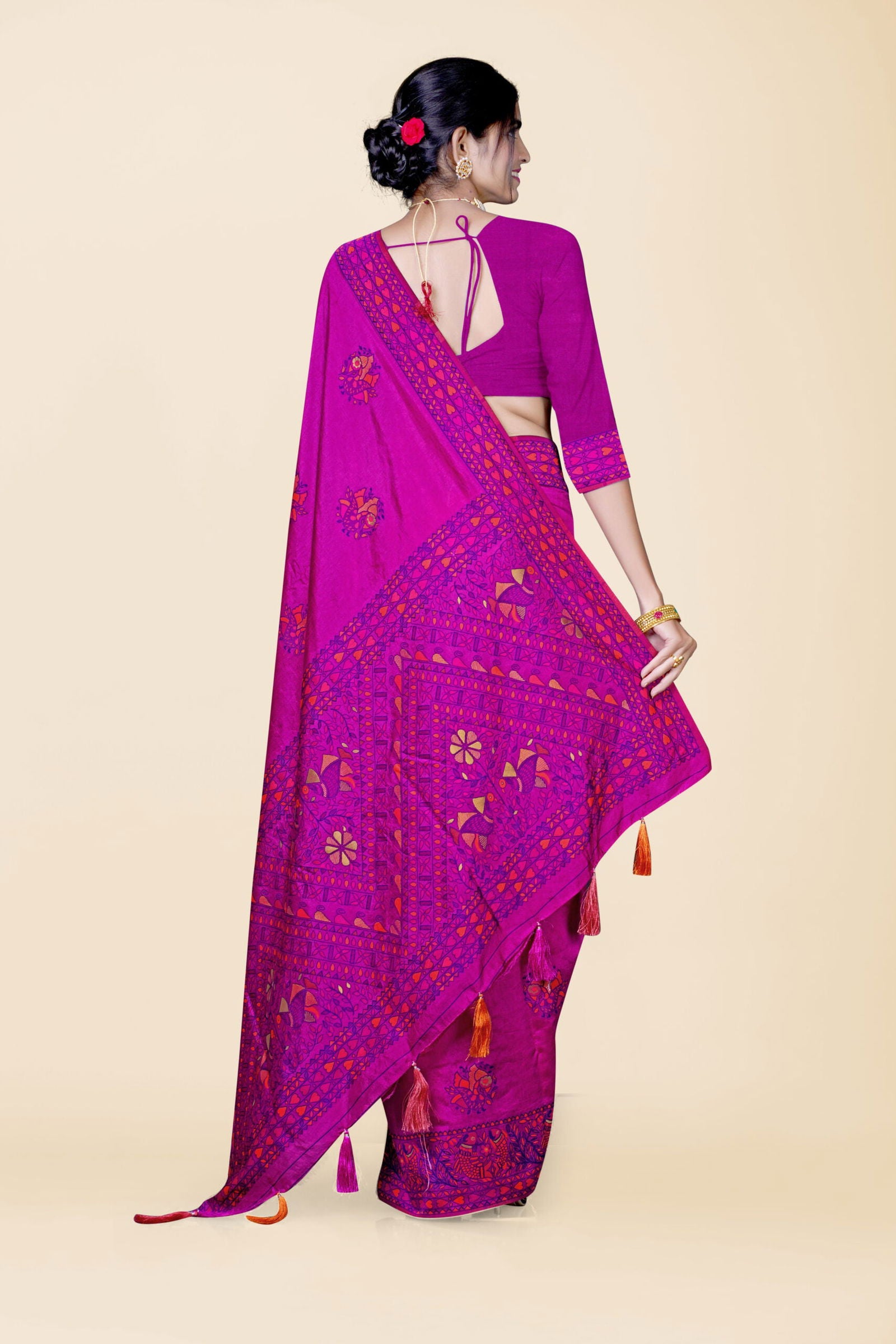 Magenta Reshamwork Baluchari Saree - KAJREE