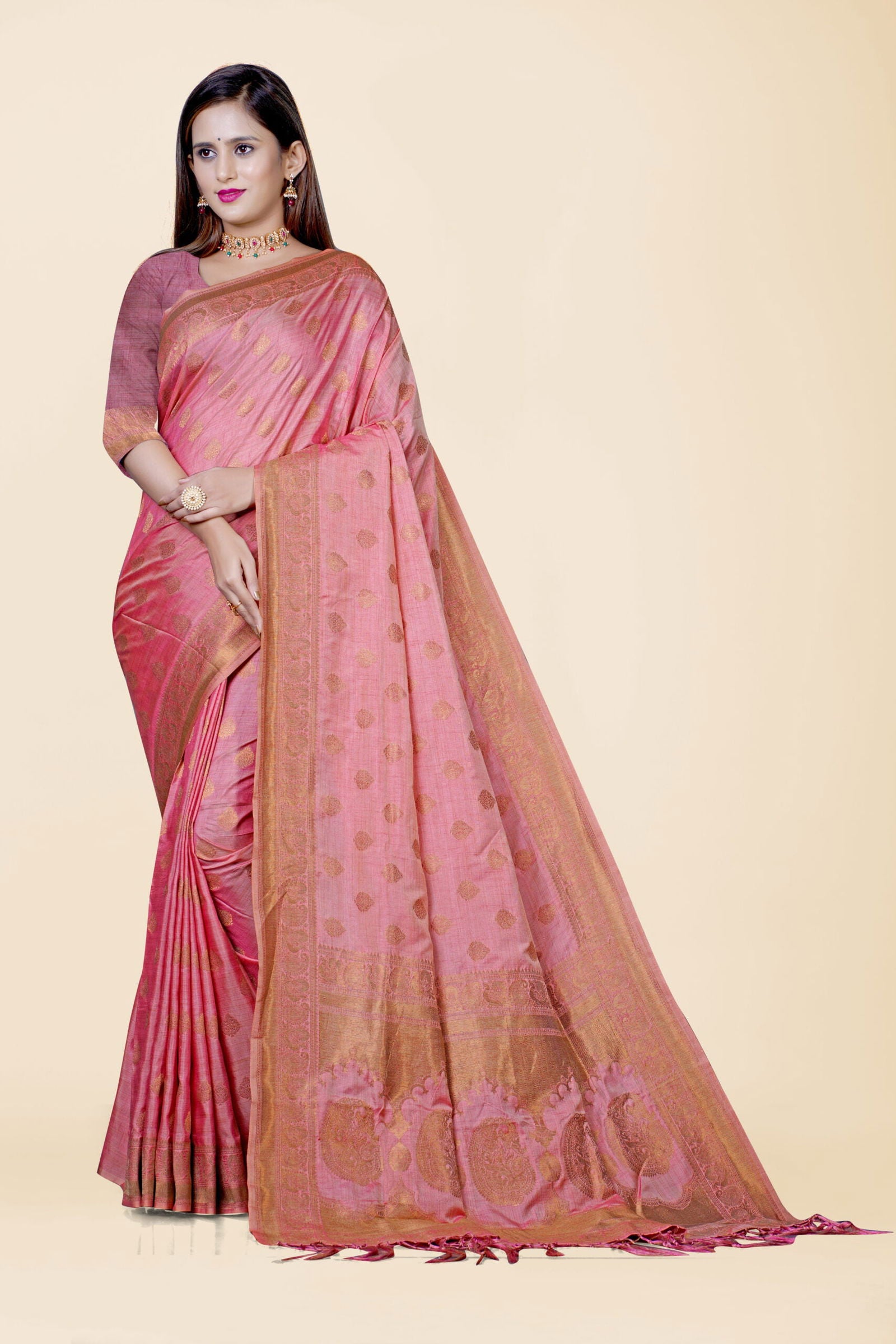 Pink Zariwork Raw Silk Saree - KAJREE