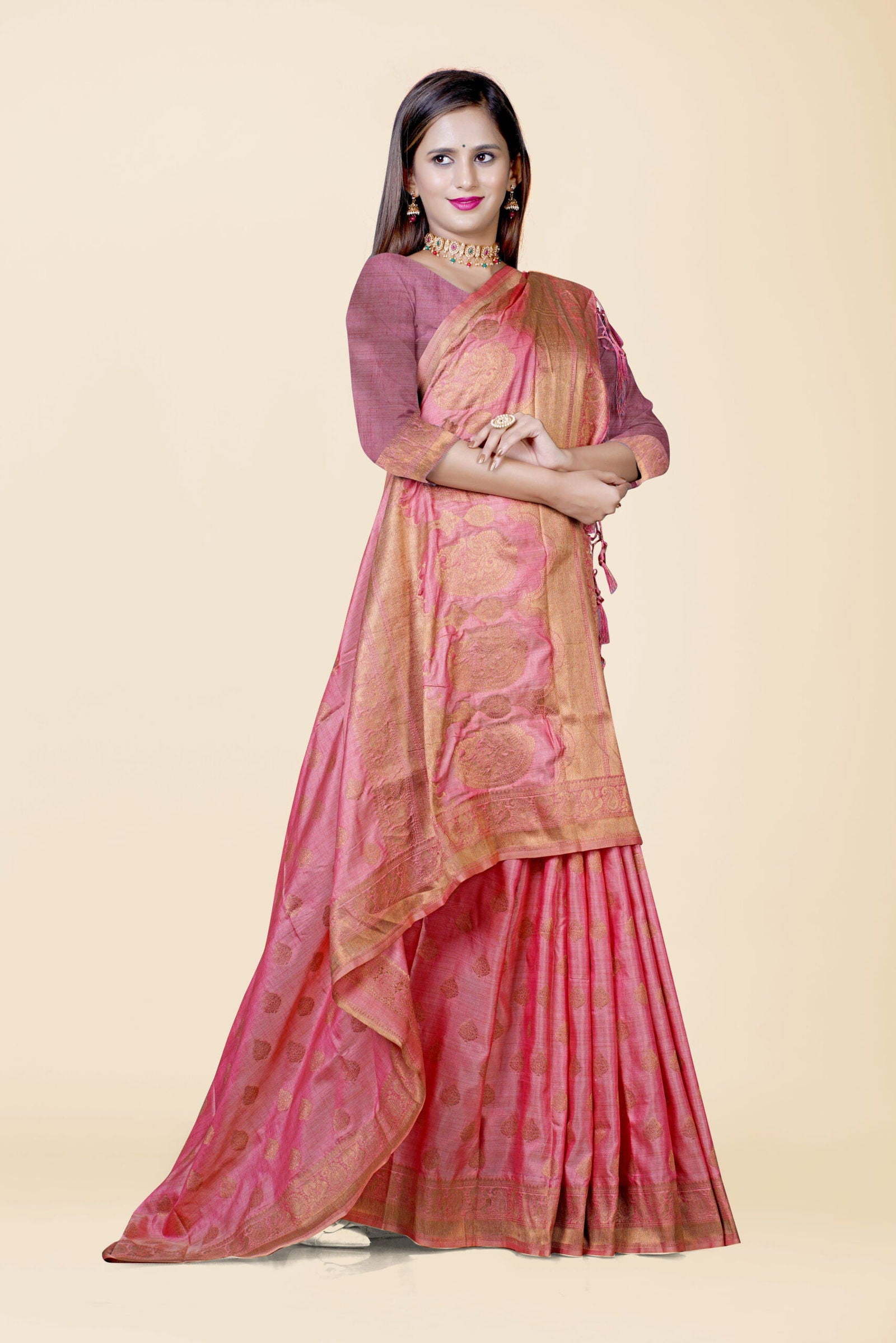 Pink Zariwork Raw Silk Saree - KAJREE