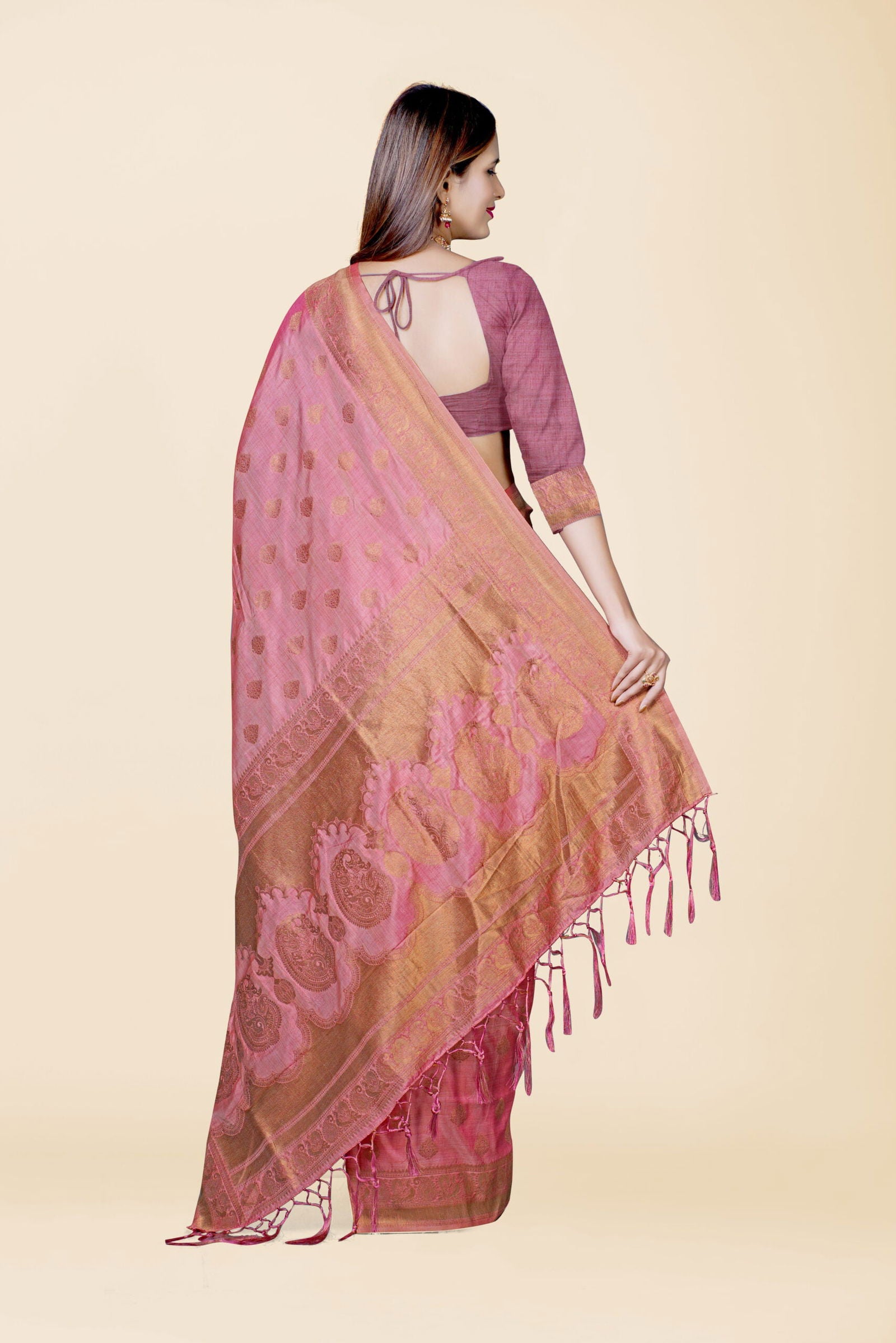 Pink Zariwork Raw Silk Saree - KAJREE
