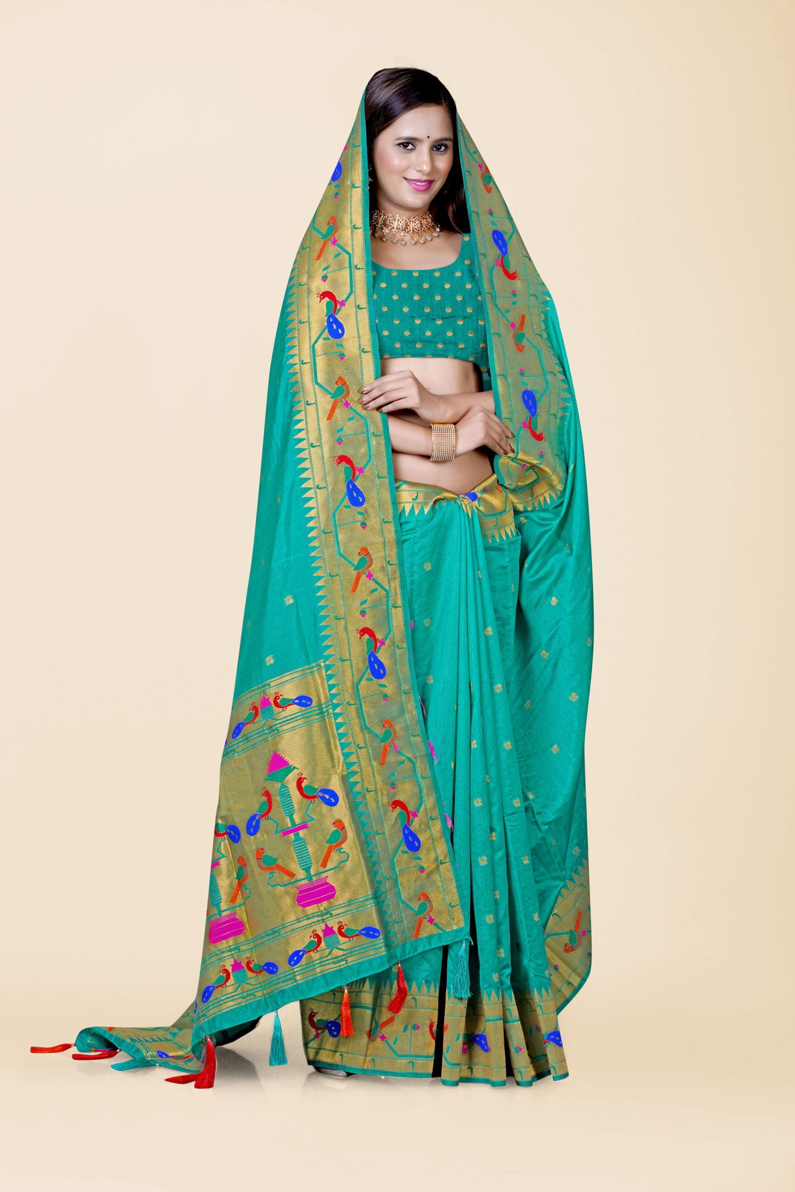 Green Zariwork Paithani Silk Saree - KAJREE