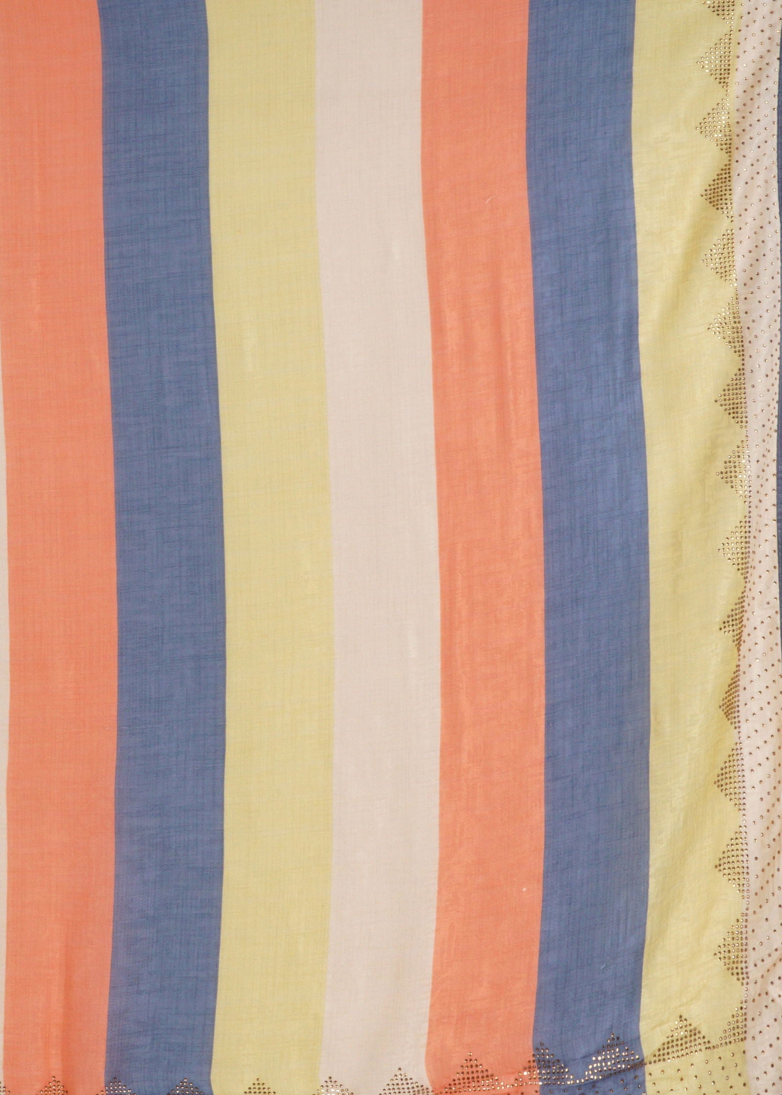 Multicoloured Blockprint Italian Crepe Saree - KAJREE