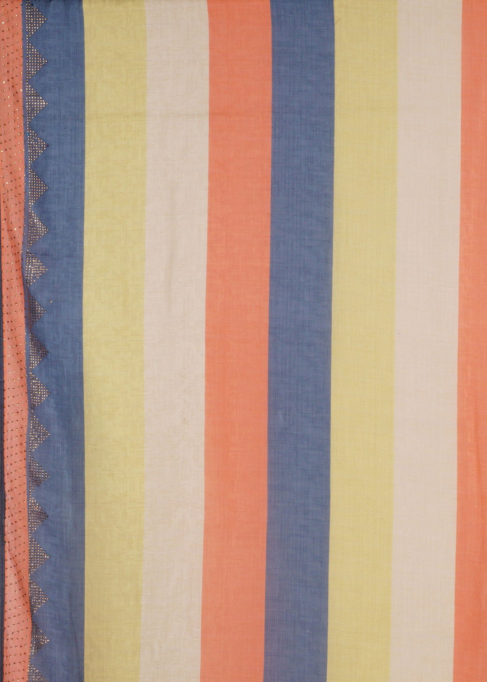 Multicoloured Blockprint Italian Crepe Saree - KAJREE