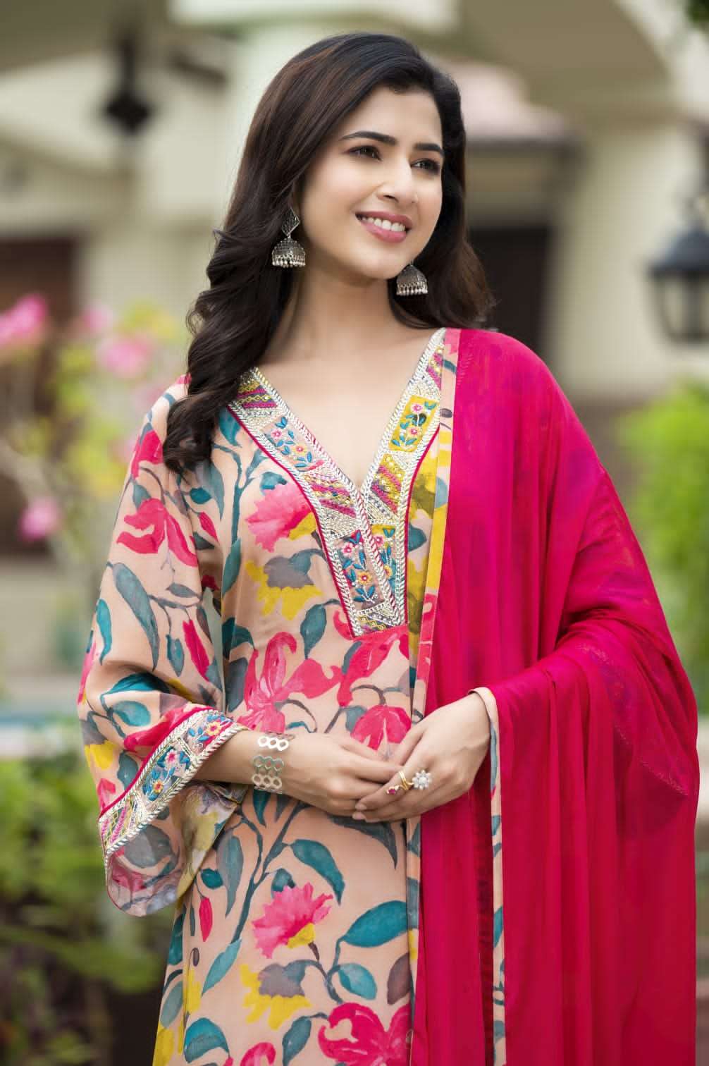 Multicolored Block Print Muslin Chiffon Kurta Set - KAJREE